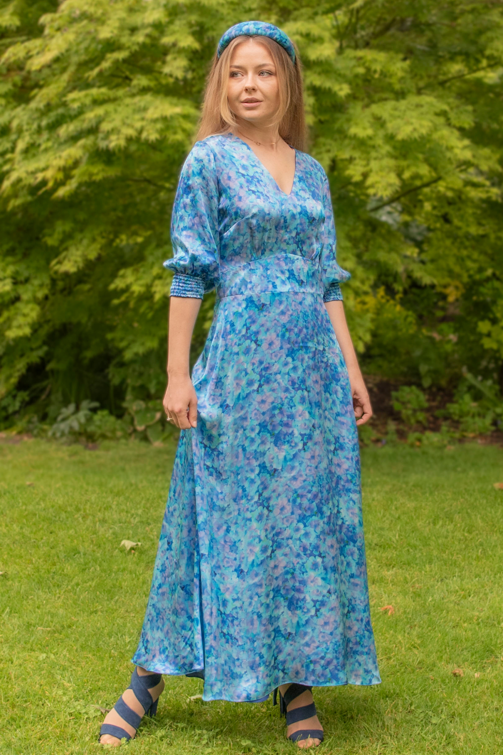 Reversible Harper Silk Satin Dress Anarchic Azure front view