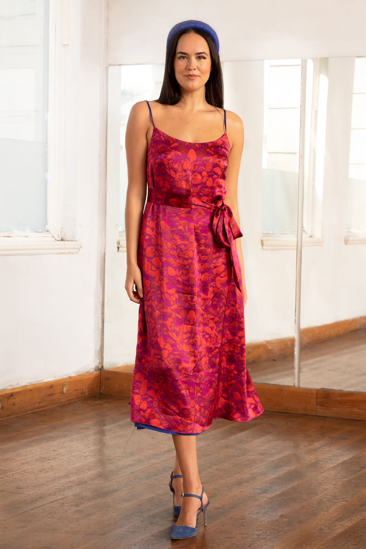Reversible Alice Silk Satin Dress Scarlett Pebbles front view
