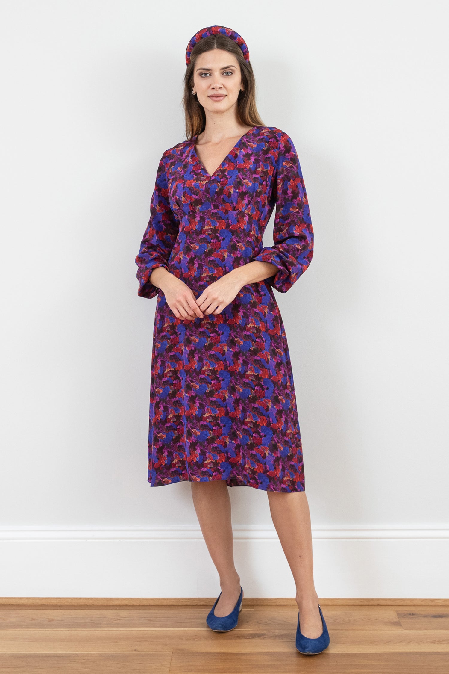 Amelia Silk Dress Stormy Night front view
