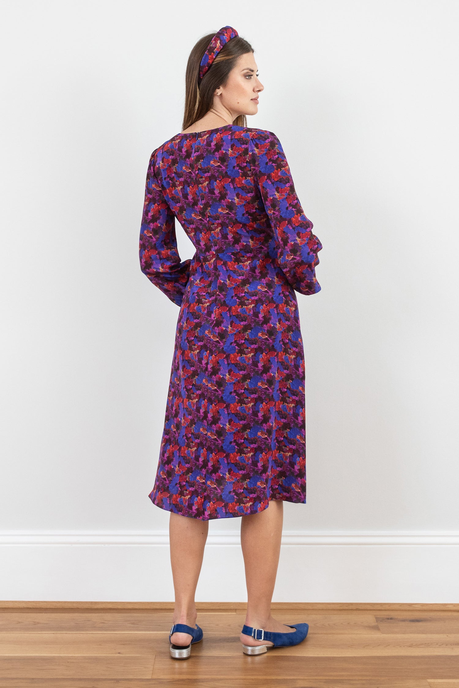 Amelia Silk Dress Stormy Night back view