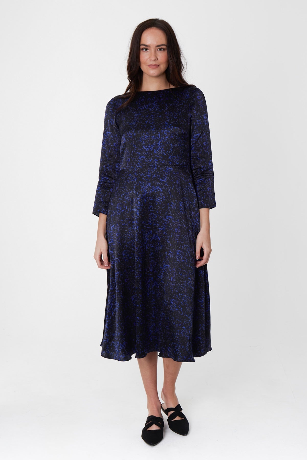 Bethany Silk Satin Dress Floral Camo front view