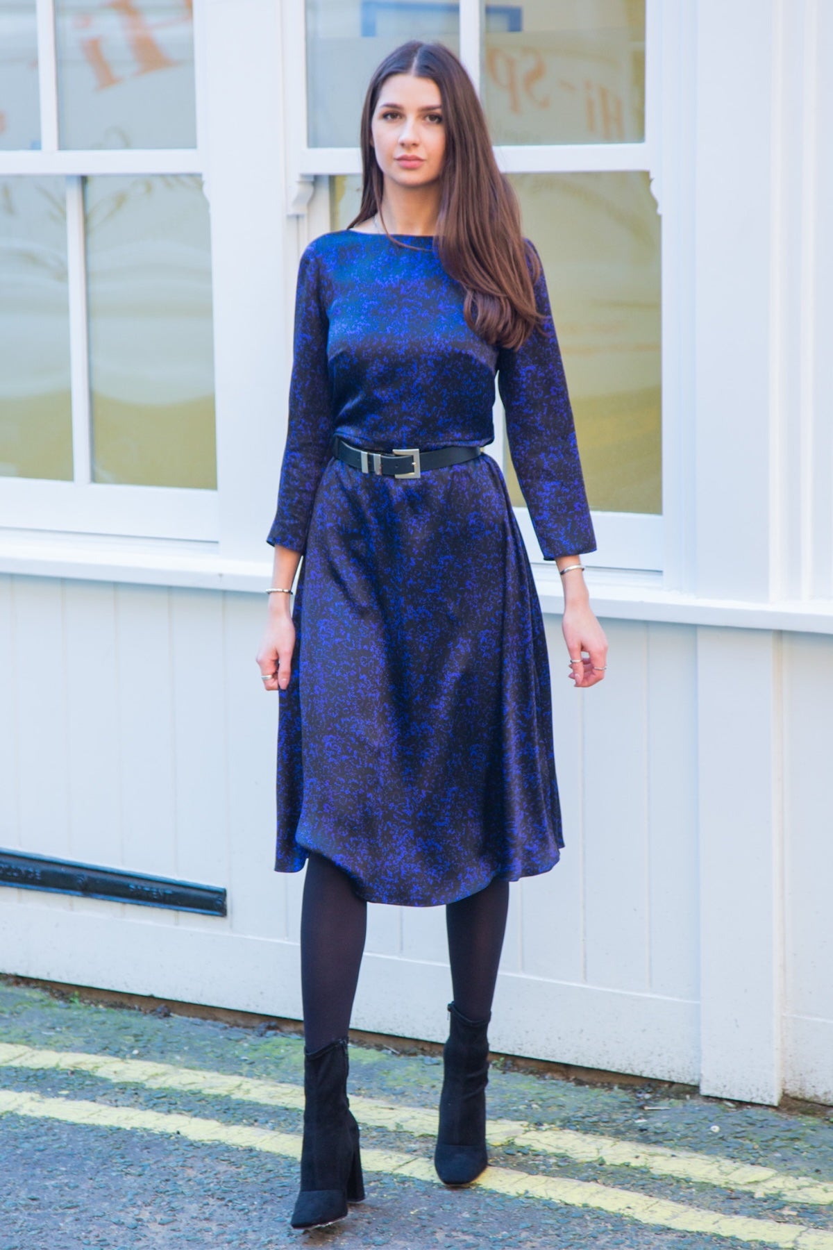 Bethany Silk Satin Dress Floral Camo front view