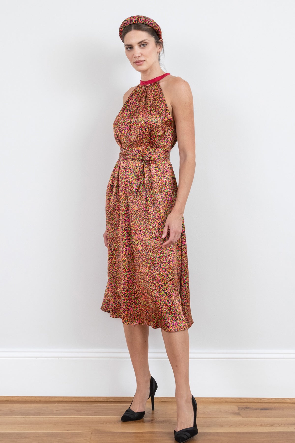 Reversible Carrie Silk Satin Dress Neon Light front view