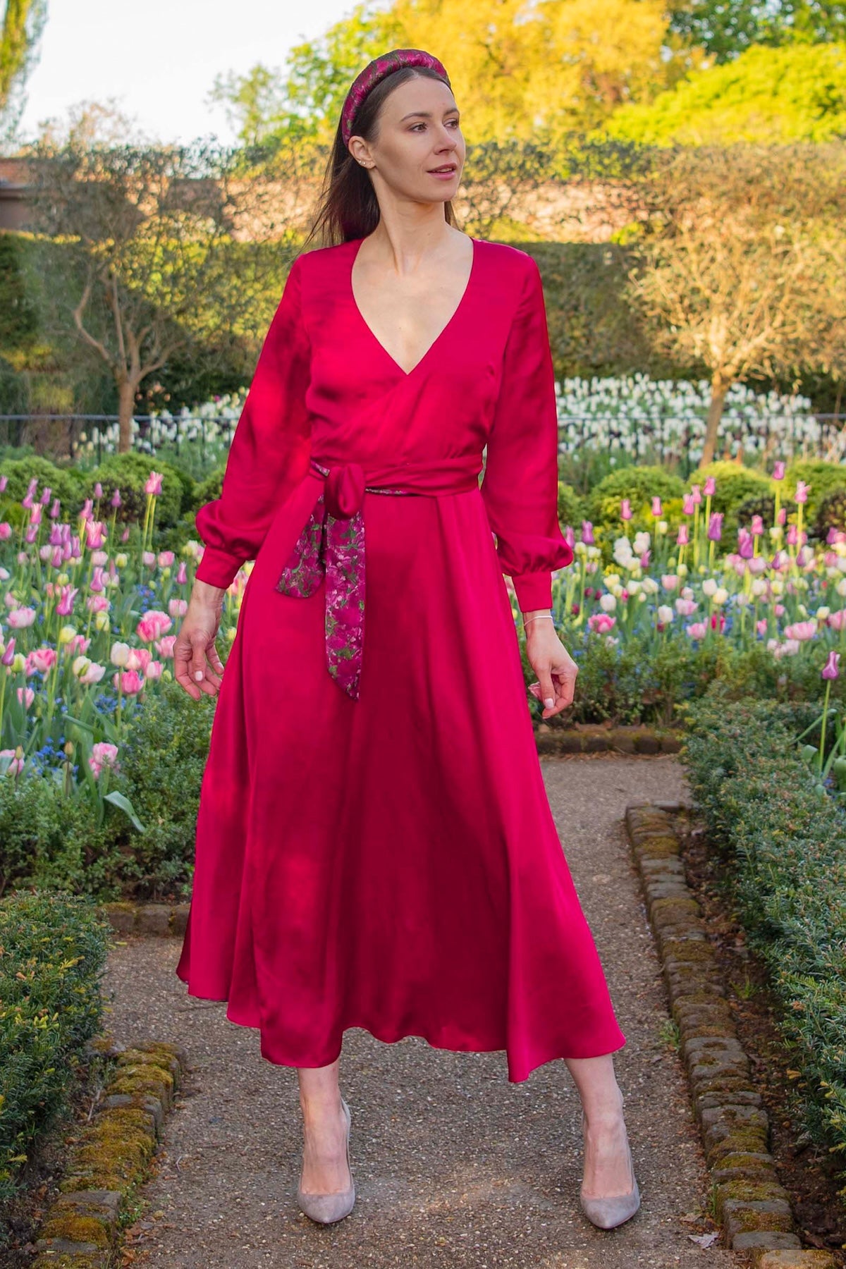 Reversible Siena dress front view Raspberry Pink