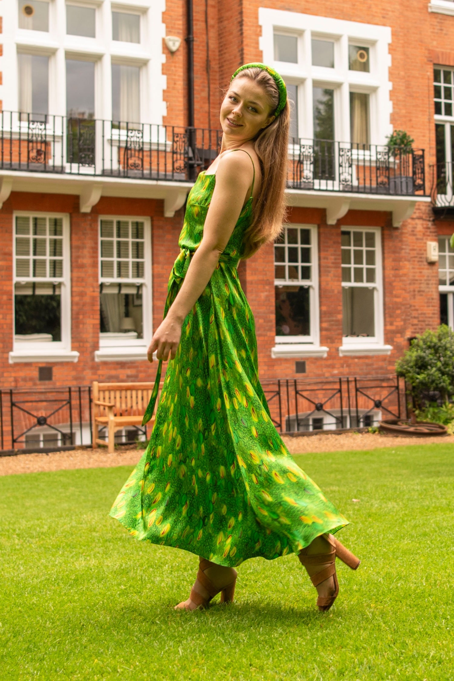 Ellie Silk Satin Dress Pond Life side view