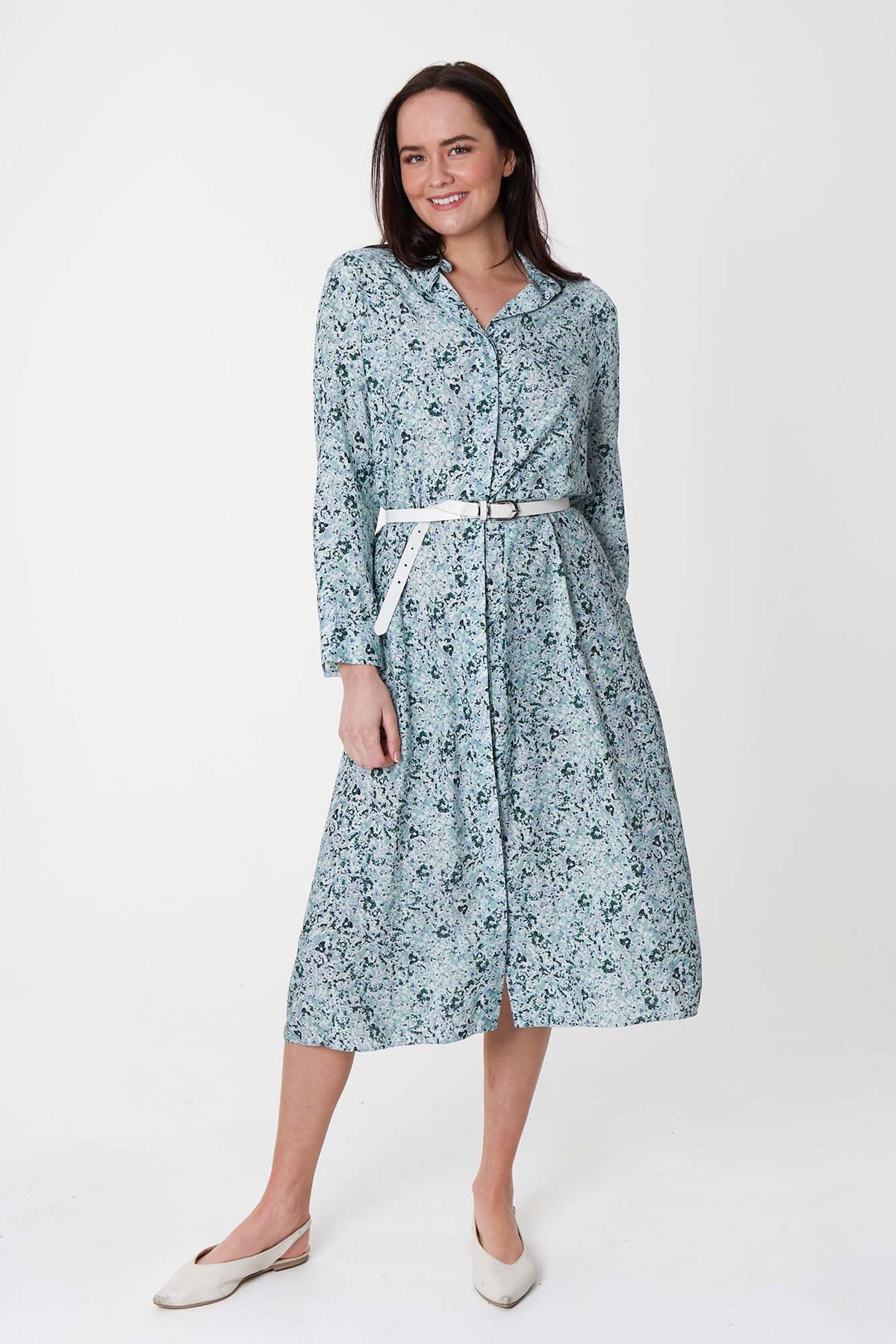 Esme Silk Bamboo Shirt Dress Lawn Magic front view