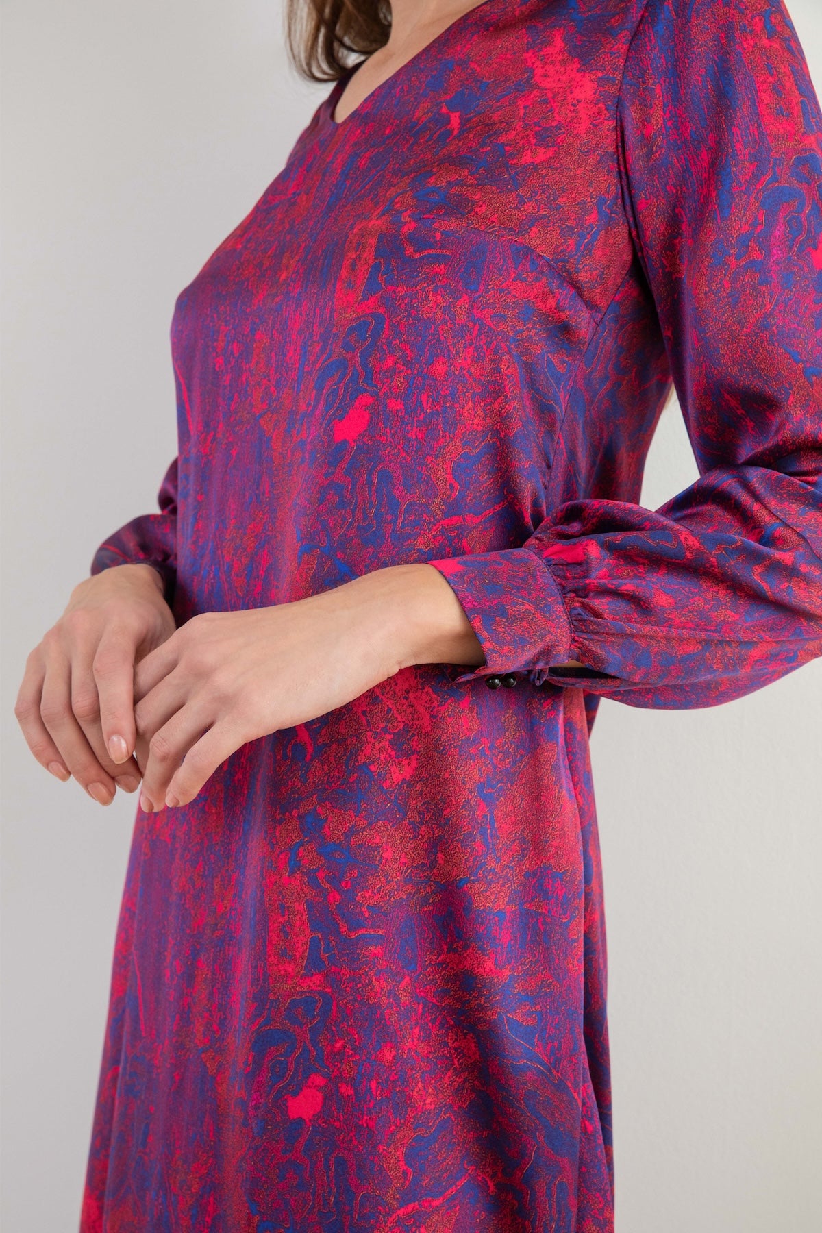Millie Silk Satin Dress Fire Ocean front detail