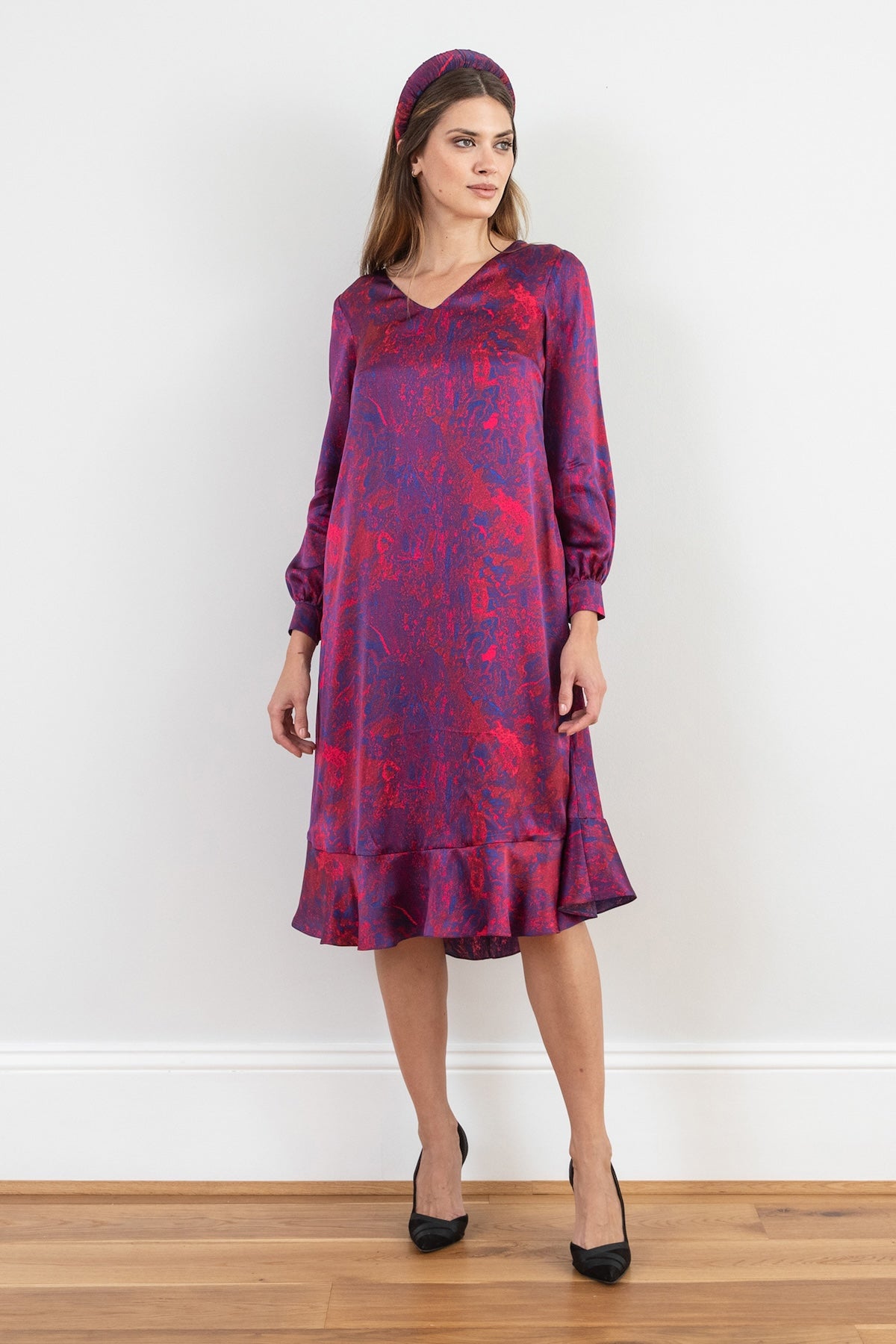 Millie Silk Satin Dress Fire Ocean front view