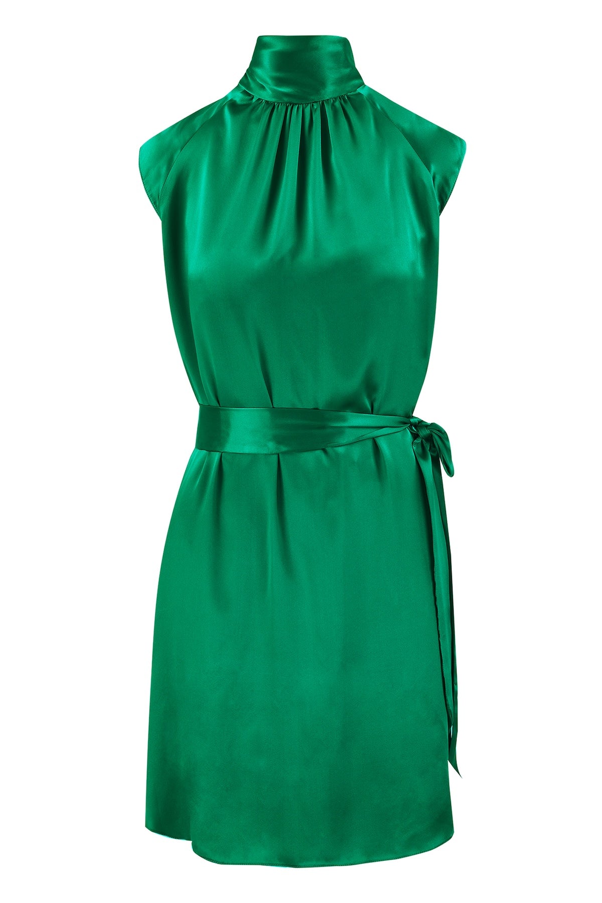 Evie Silk Satin Dress Emerald front view