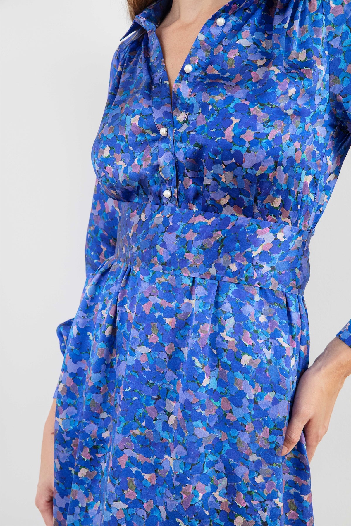 Fiona Silk Satin Dress Celestial Petals front detail