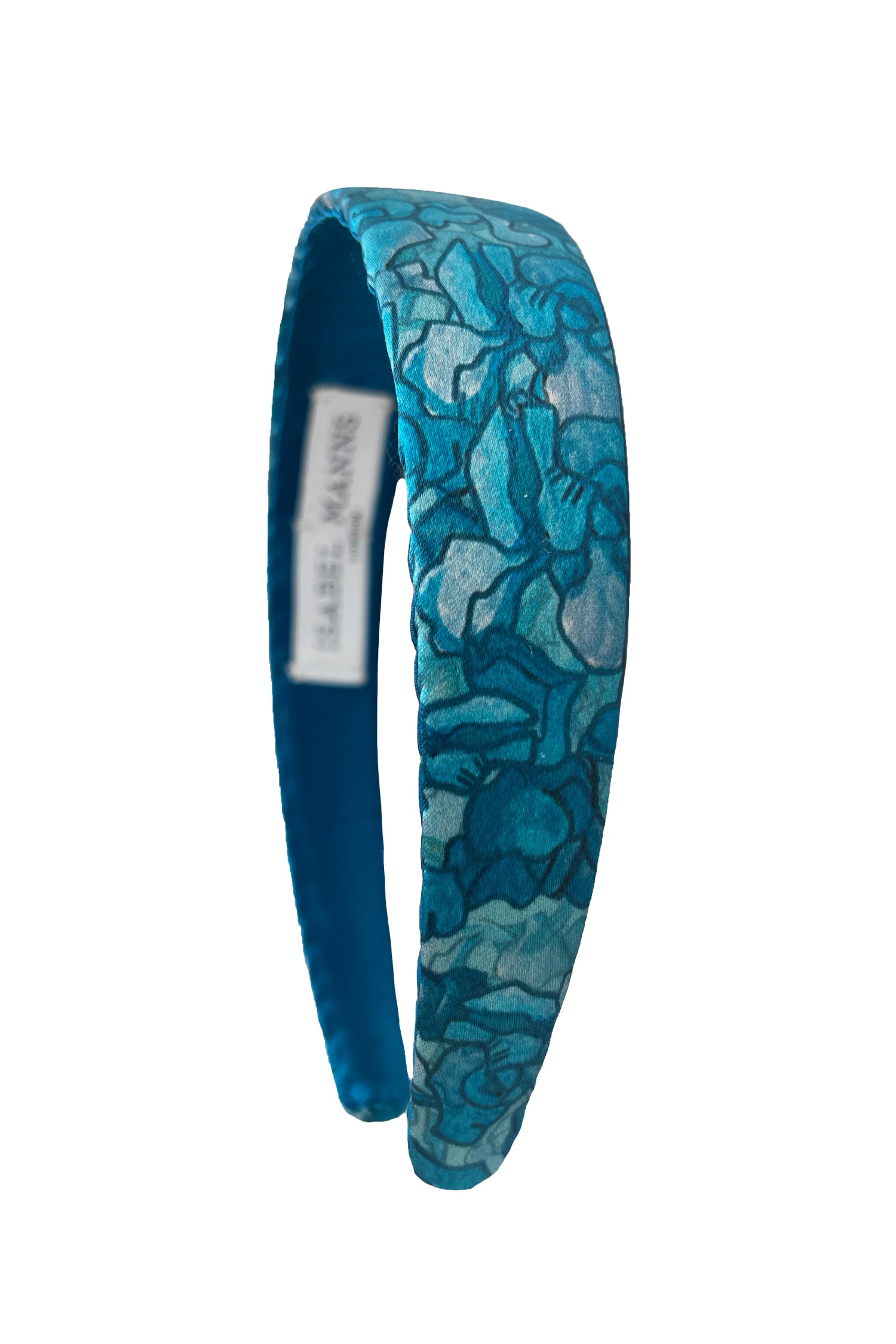 a teal silk printed headband cut out image