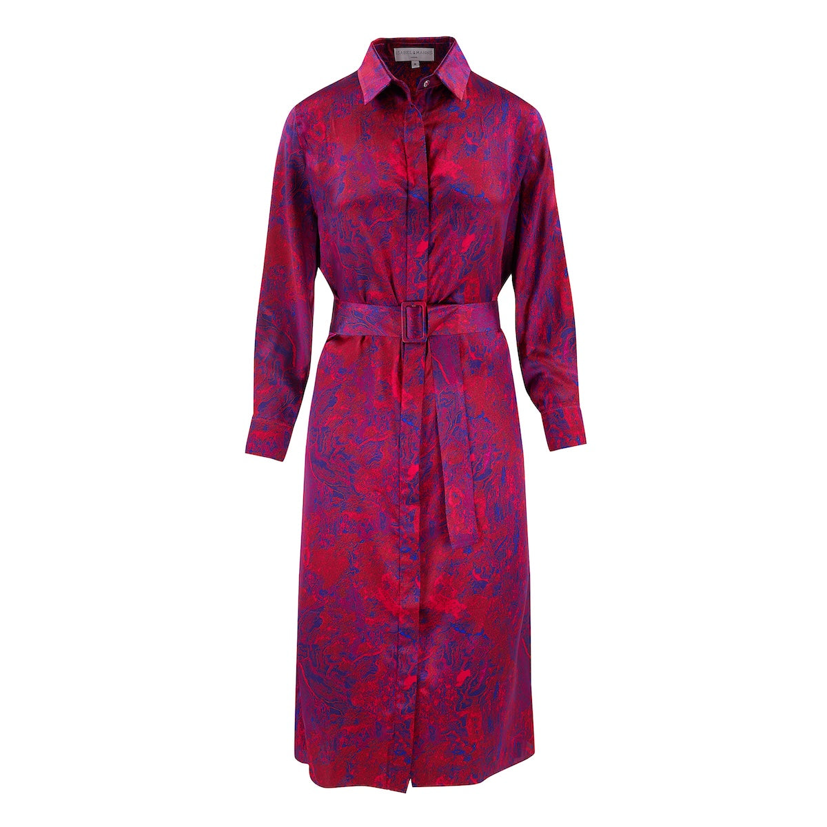 Esme Silk Satin Shirt Dress Fire Ocean front view