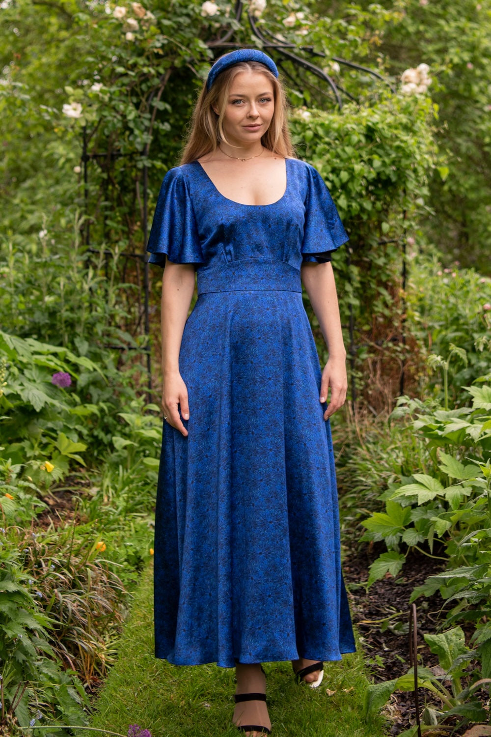 Katrina Silk Satin Dress Midnight Murals front view