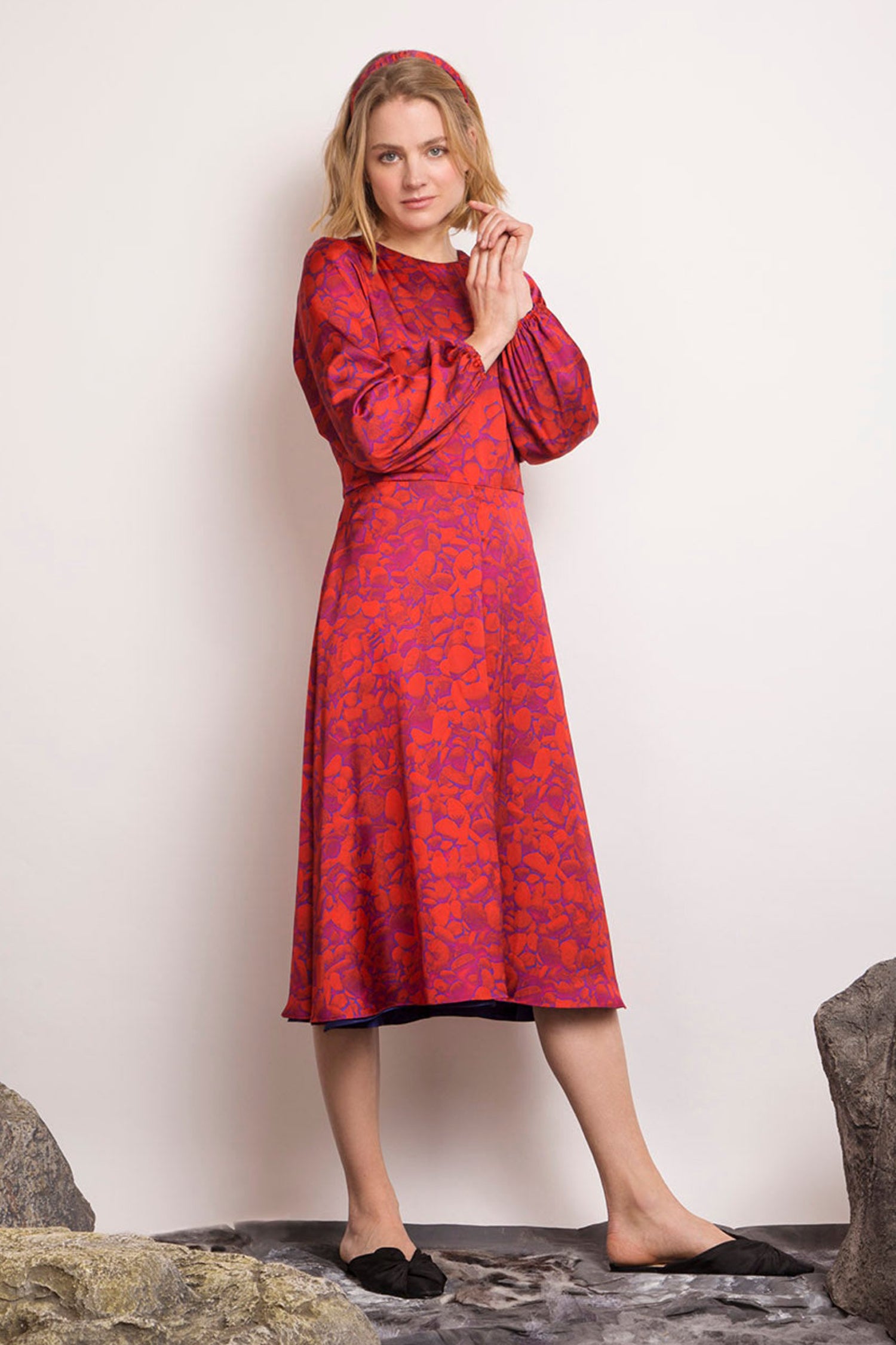 Reversible Lucy Silk Dress Scarlett Pebbles front view