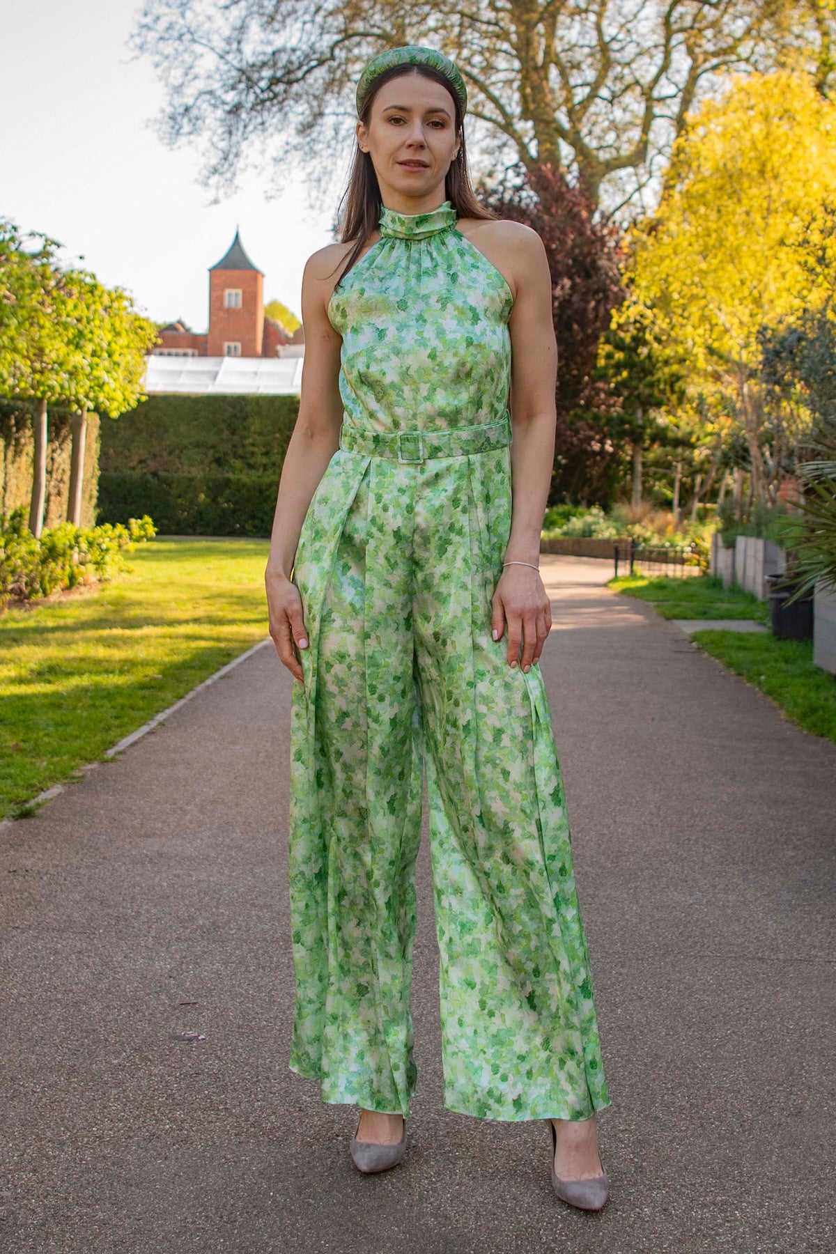 Luna silk satin jumpsuit front view