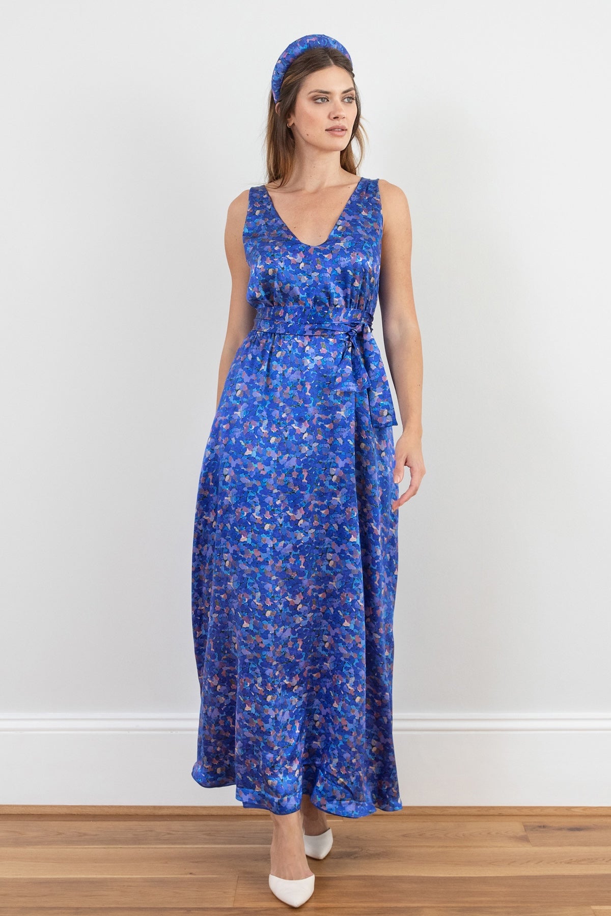 Reversible Melanie Silk Dress Celestial Petals front view