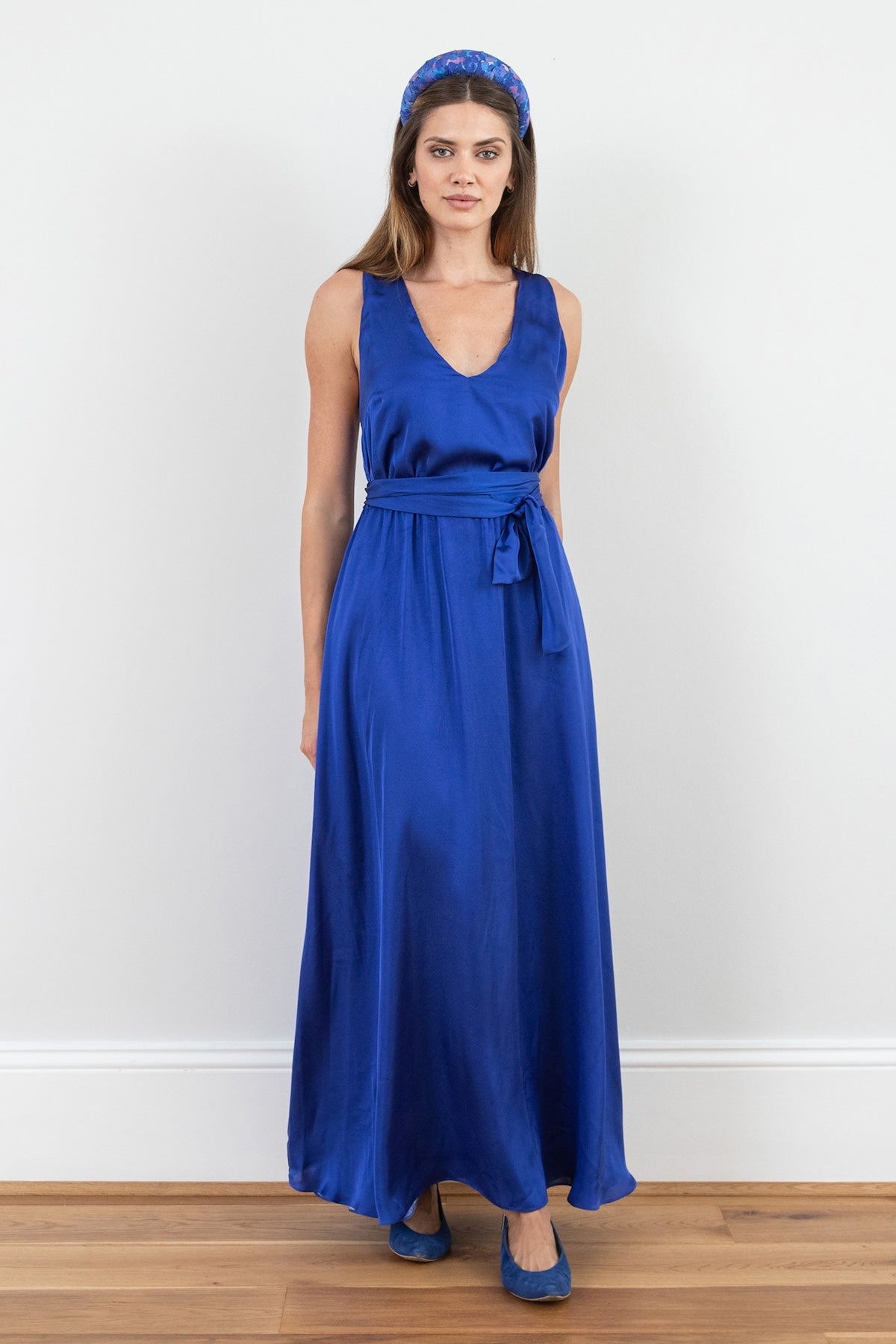 Reversible Melanie Silk Dress Cobalt front view