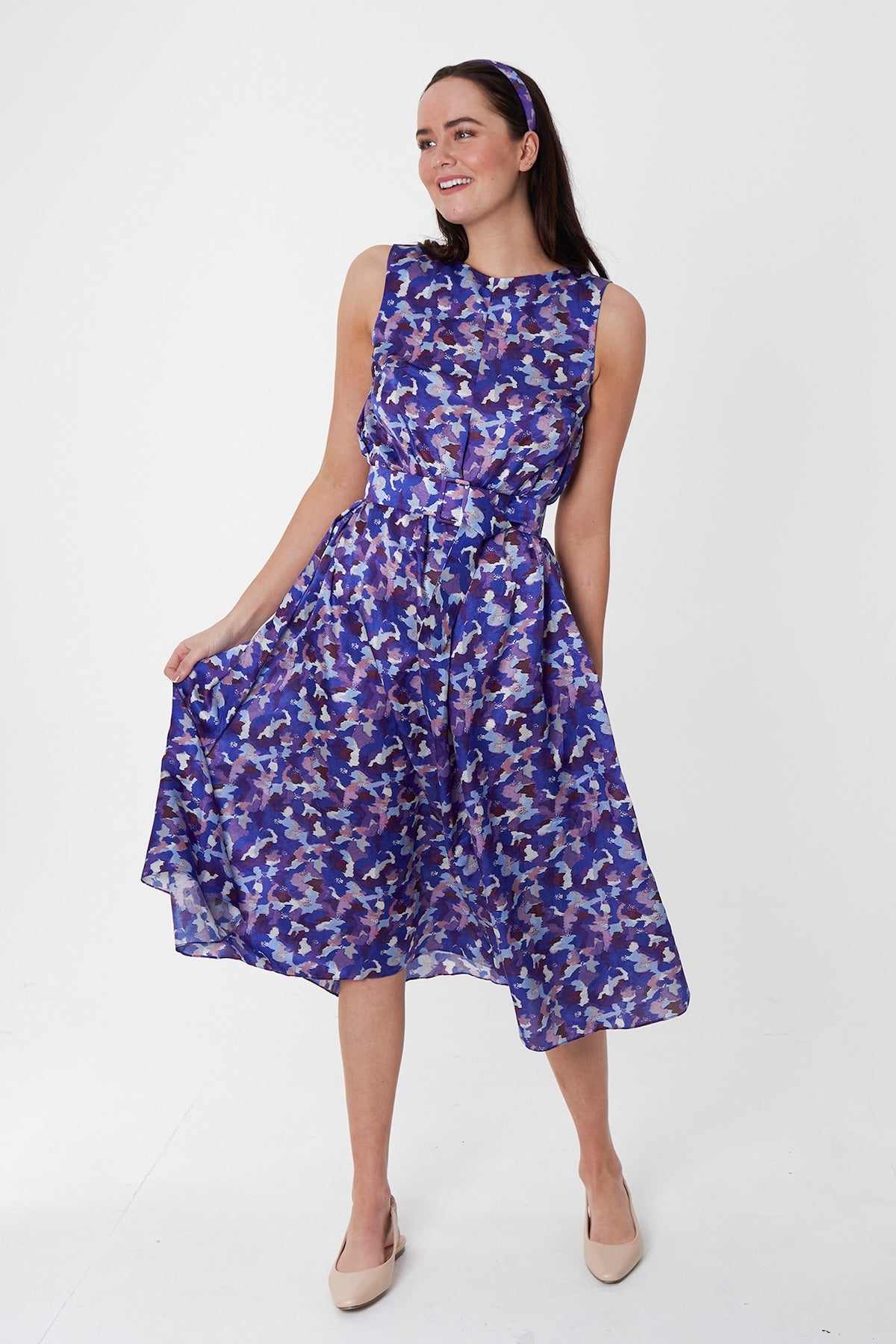 Nancy Silk Cotton Dress Violet Marinace front view