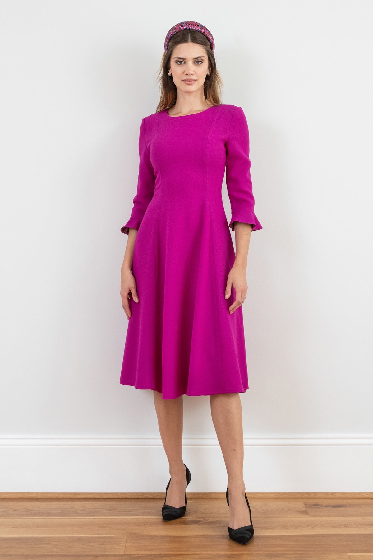 Ophilia Italian Wool Crepe Dress Magenta front view