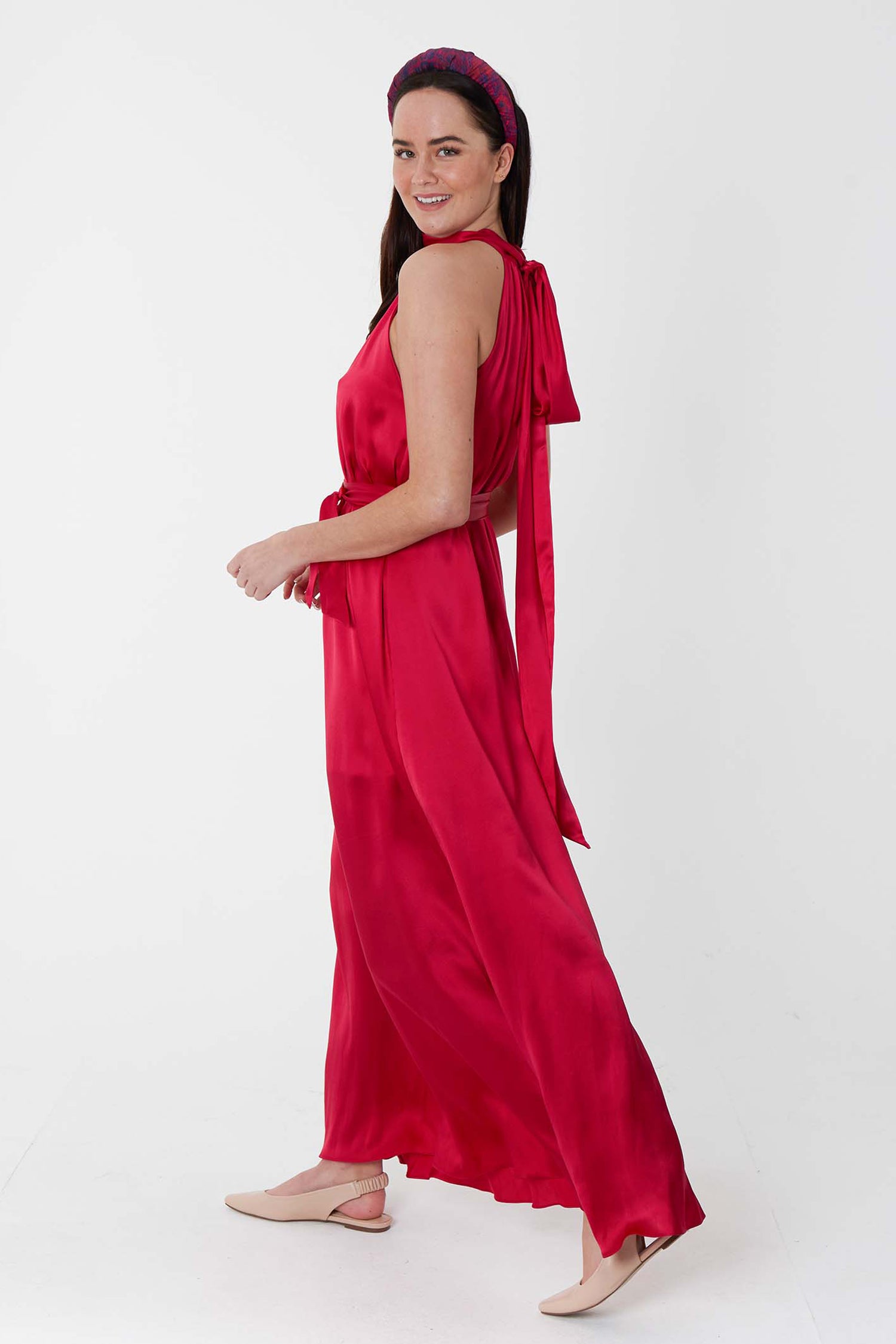 Patricia Satin Dress Raspberry Pink side view