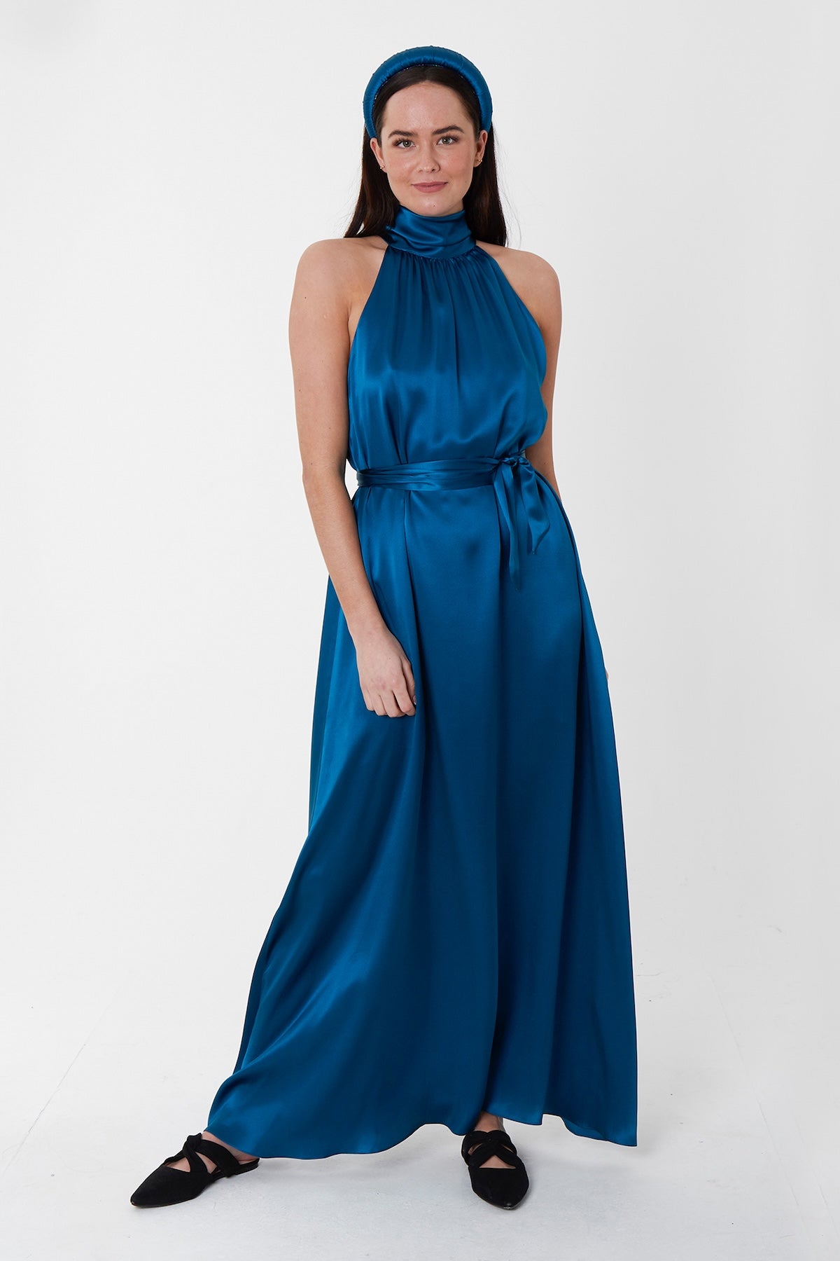 Patricia Silk Satin Dress Teal front view