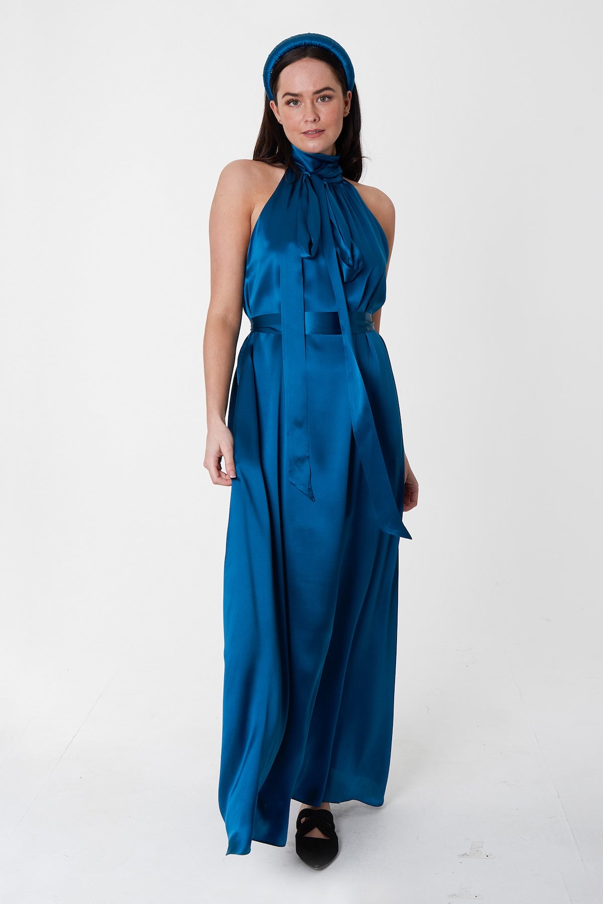 Patricia Silk Satin Dress Teal front view