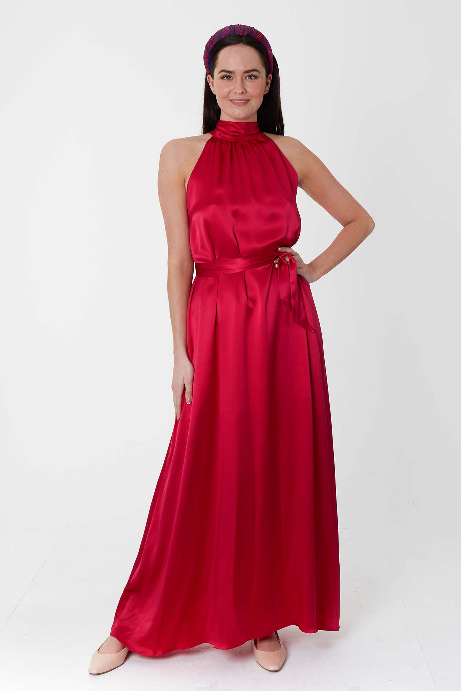 Patricia Satin Dress Raspberry Pink front view