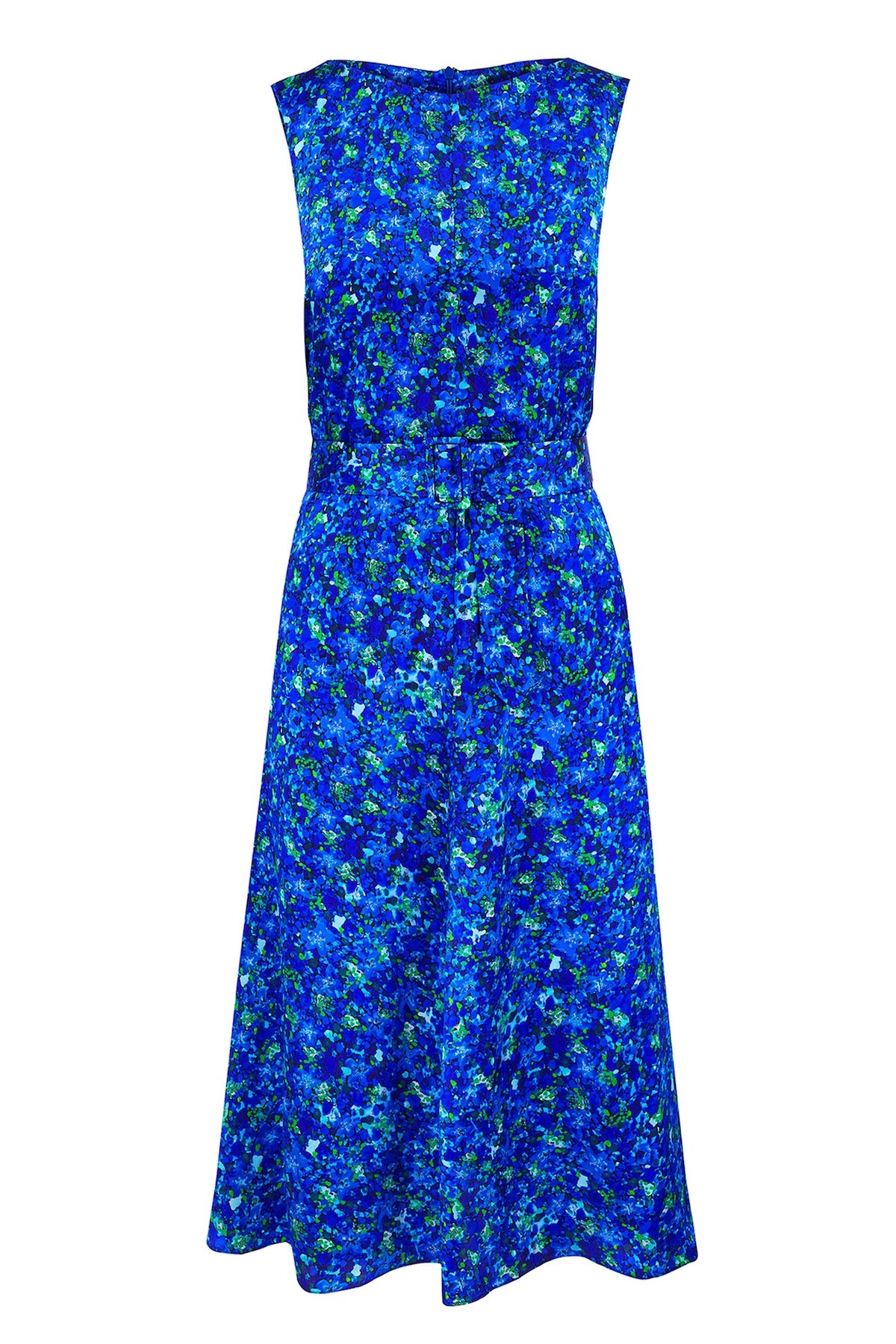 Nancy Silk Satin Dress Aqua Flora front view