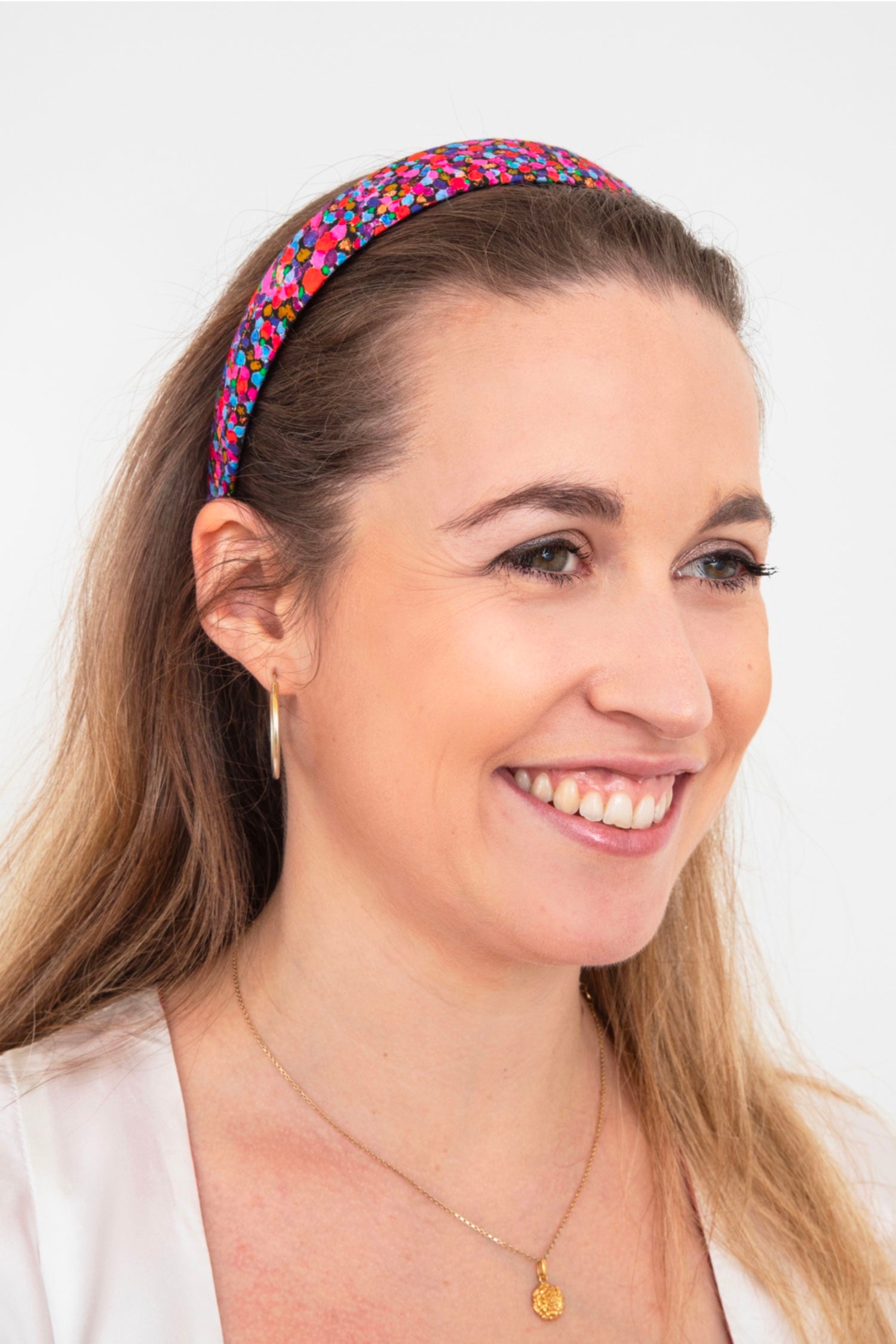 a vibrant silk bamboo printed headband made in the UK