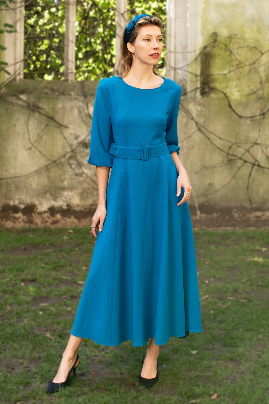 Zara Italian Wool Crepe Dress - Teal Isabel Manns Zara Italian Wool Crepe Dress - Teal Isabel Manns