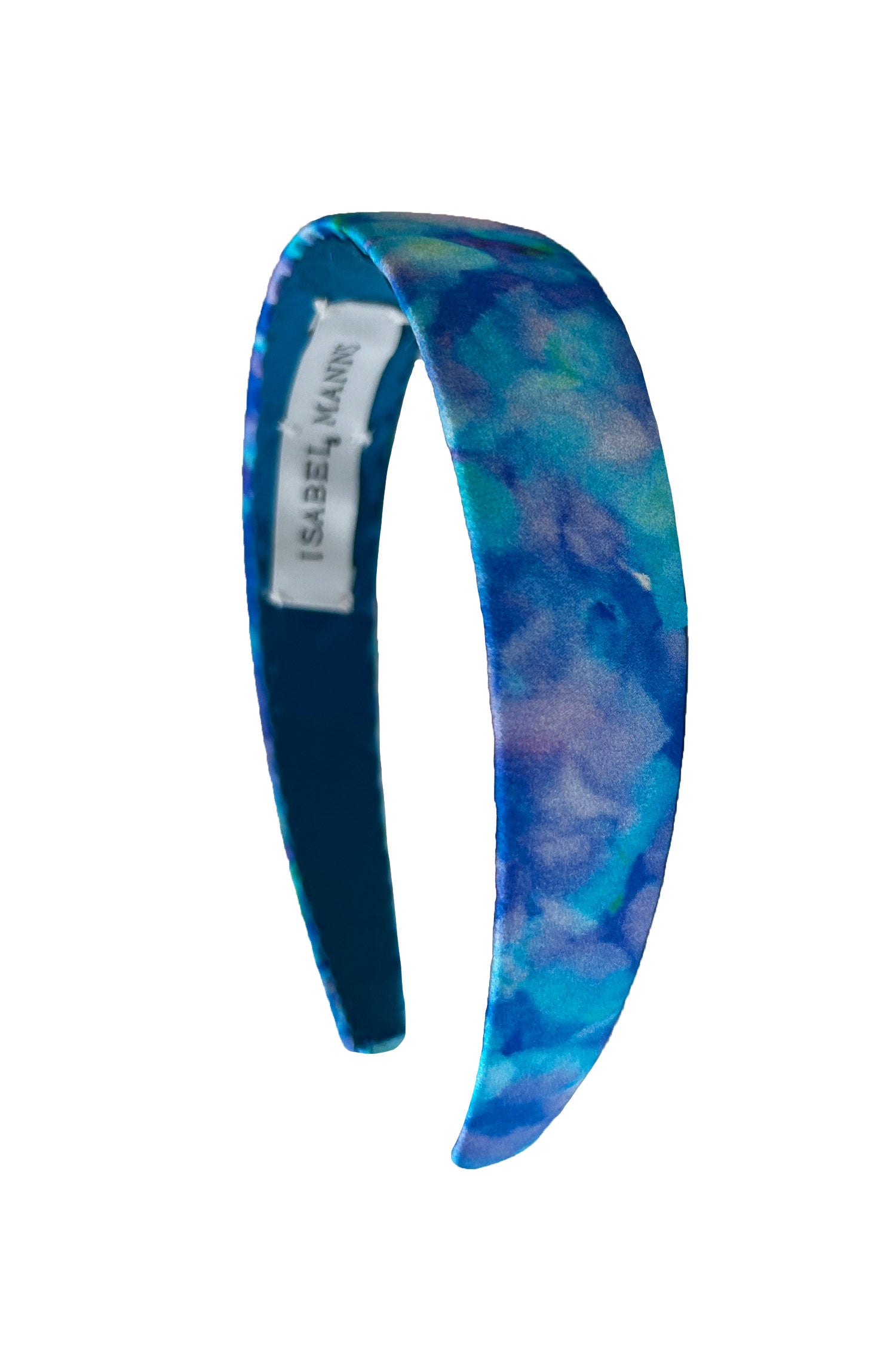 cut out image of elegant turquoise and blue floral silk satin headband