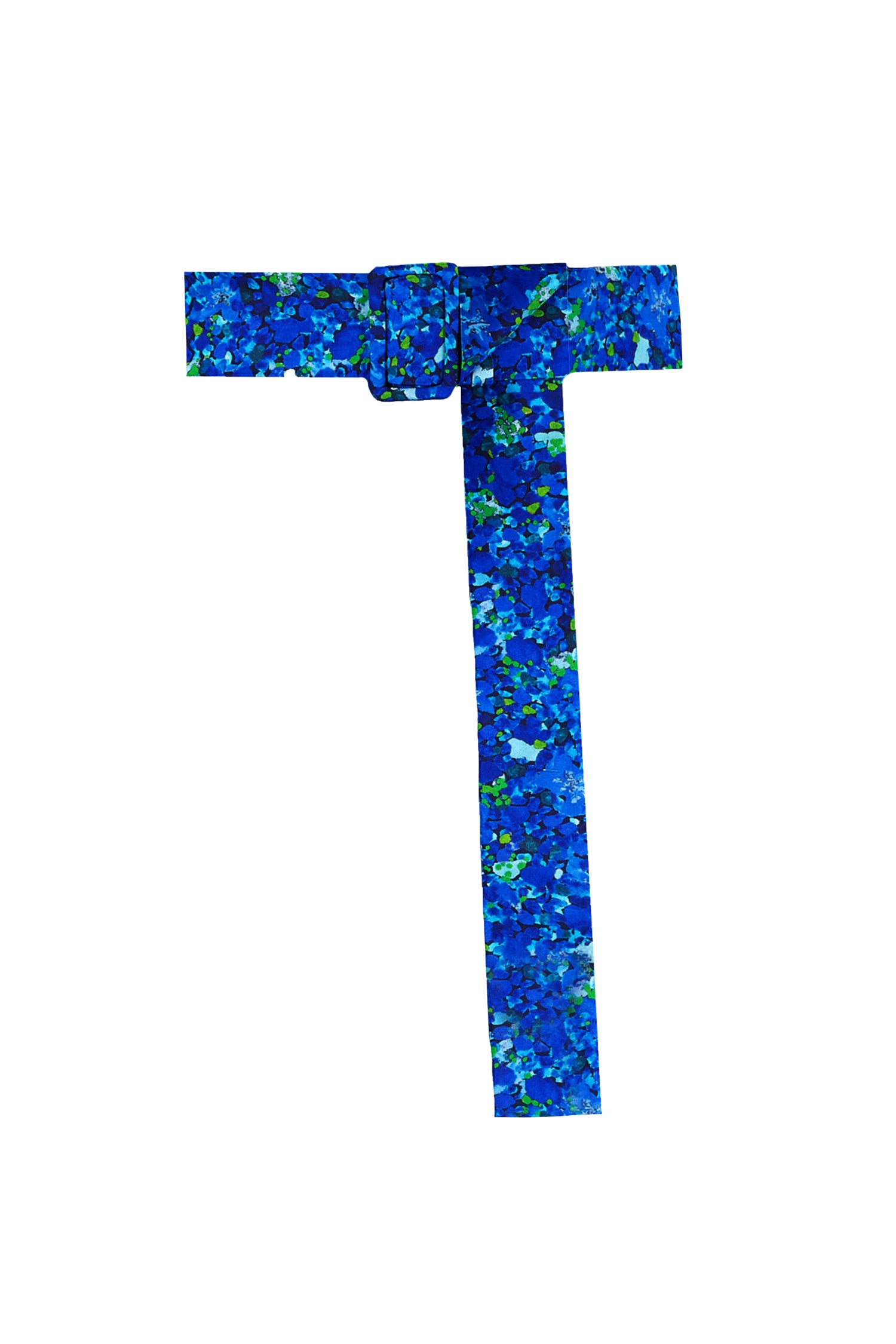 An adjustable and detachable fabric covered belt in our Aqua Flora silk satin print.