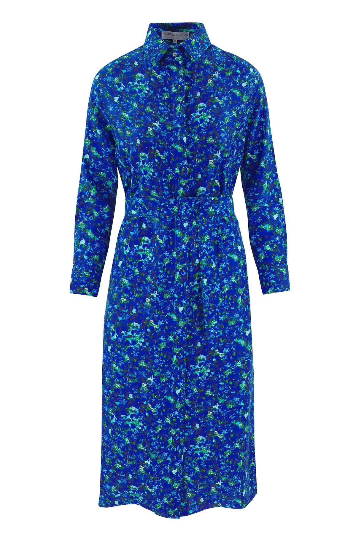 Esme Silk Bamboo Shirt Dress Aqua Flora front view