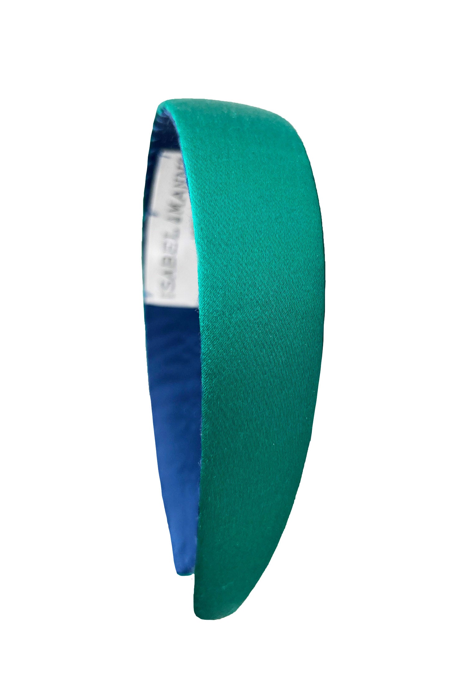 A unique emerald green silk satin headband made from surplus fabric in the UK