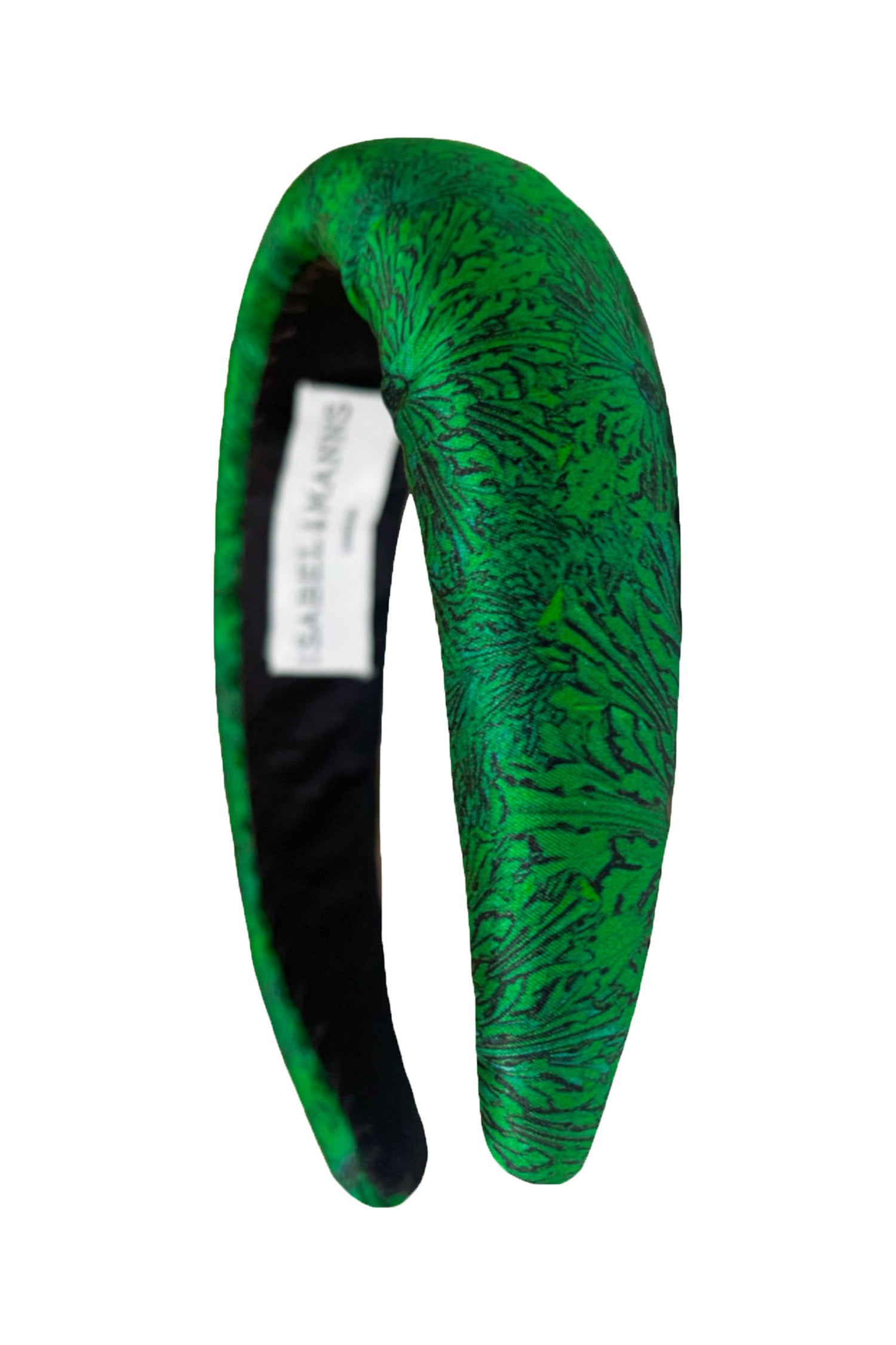 An emerald green luxurious silk satin printed padded headband