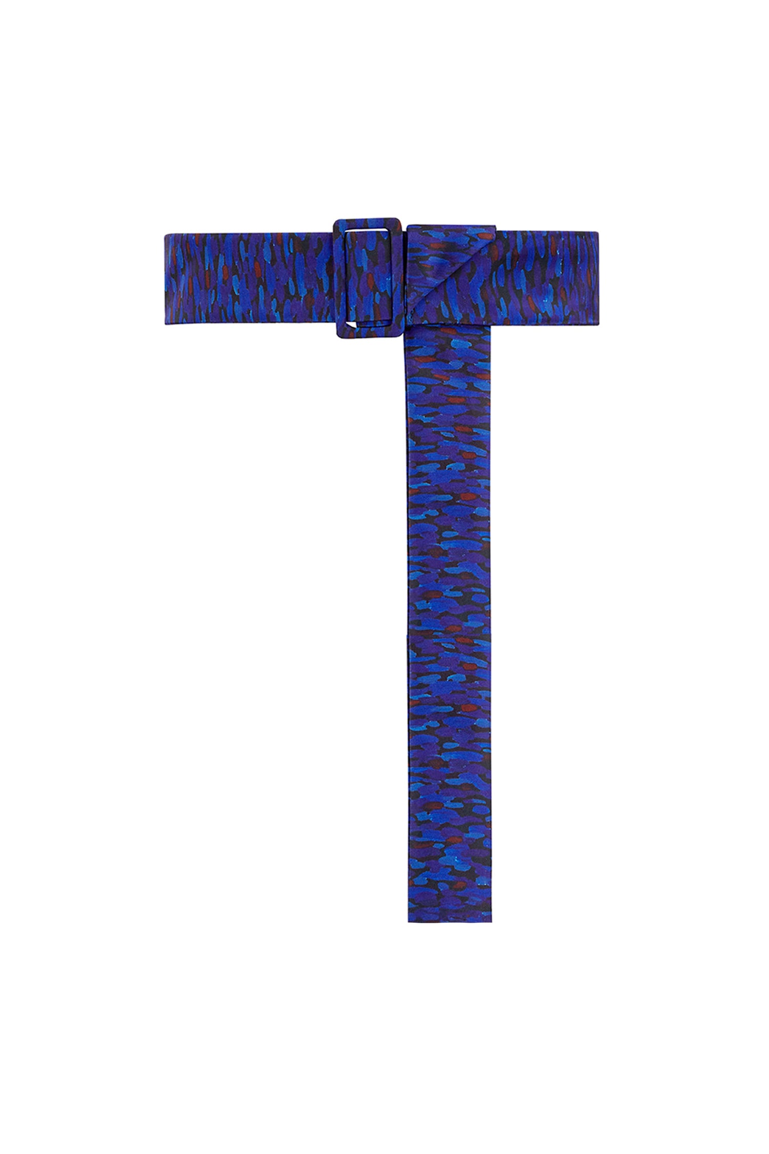 A Flecked Sapphire adjustable and detachable silk satin fabric covered belt.