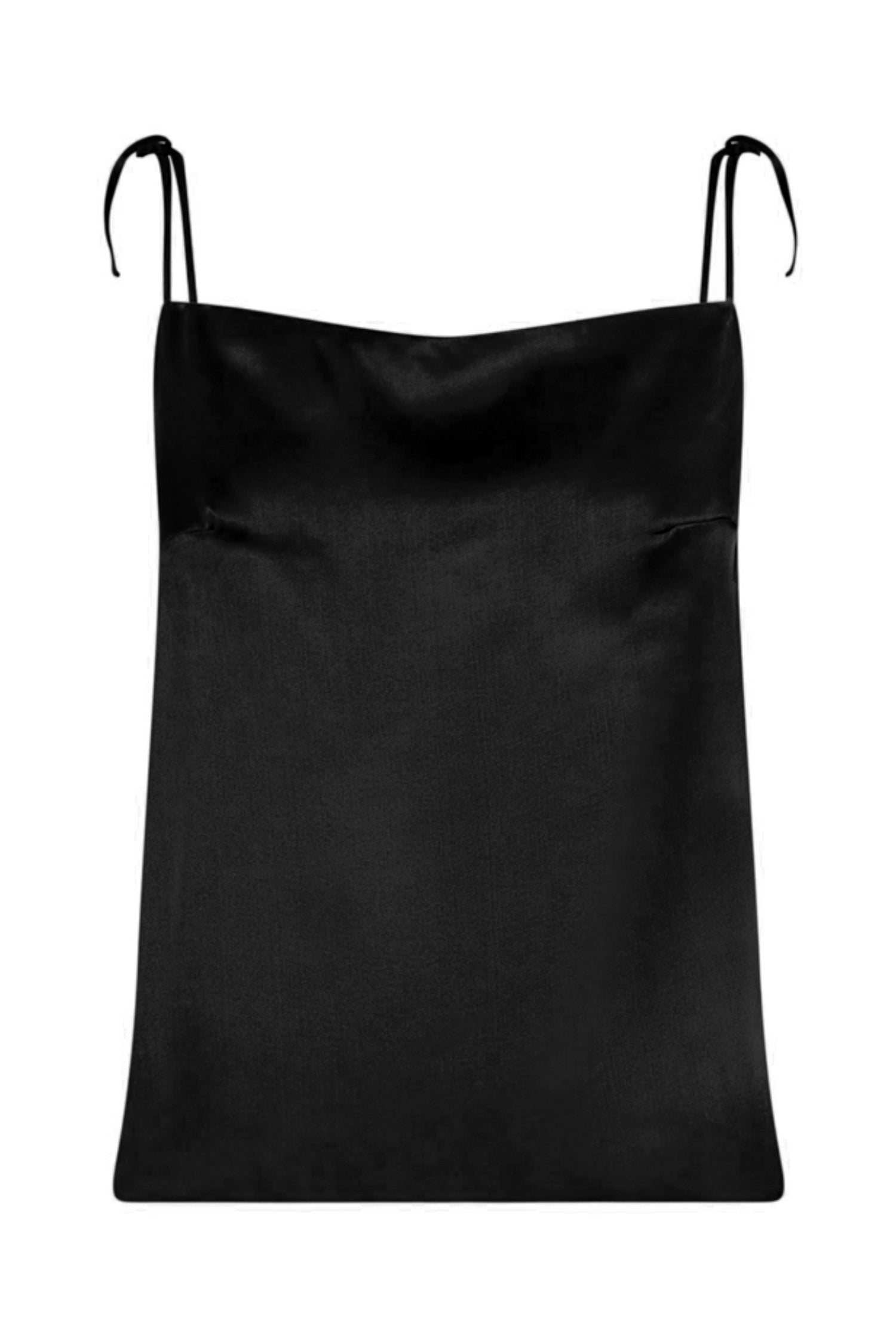 Reversible silk satin slip top with v-back neckline in black.