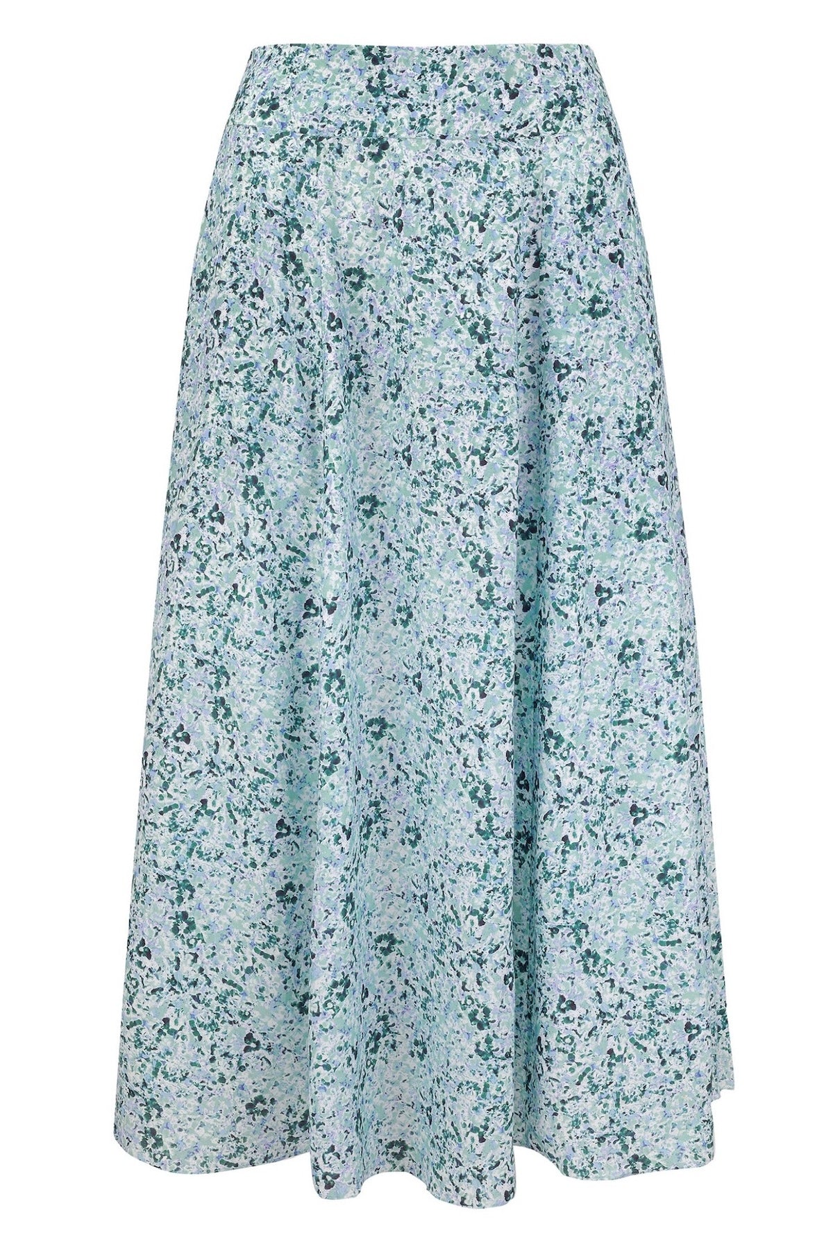 An Isabel Manns a-line midi silk bamboo pale green printed skirt.