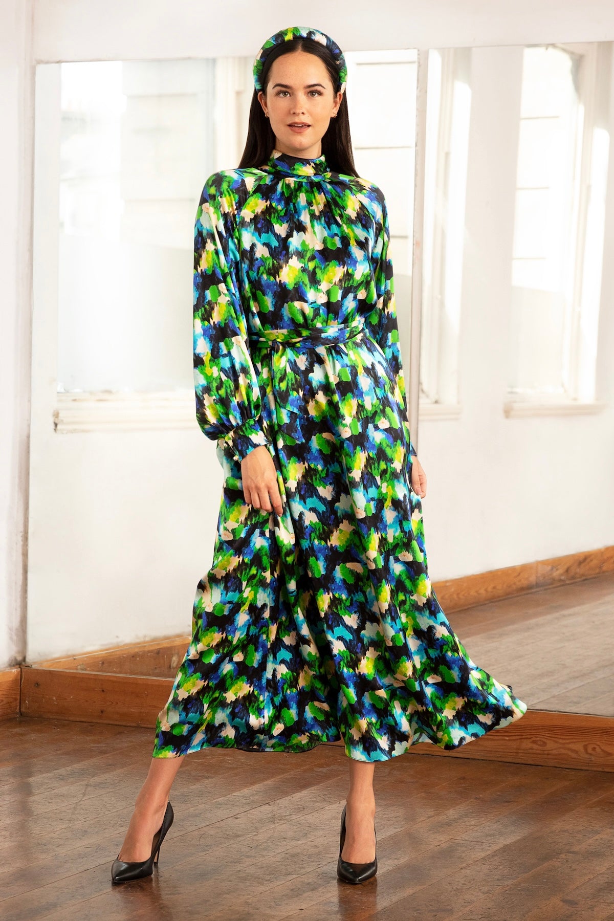 Lexi Silk Satin Dress Miami Splash front view