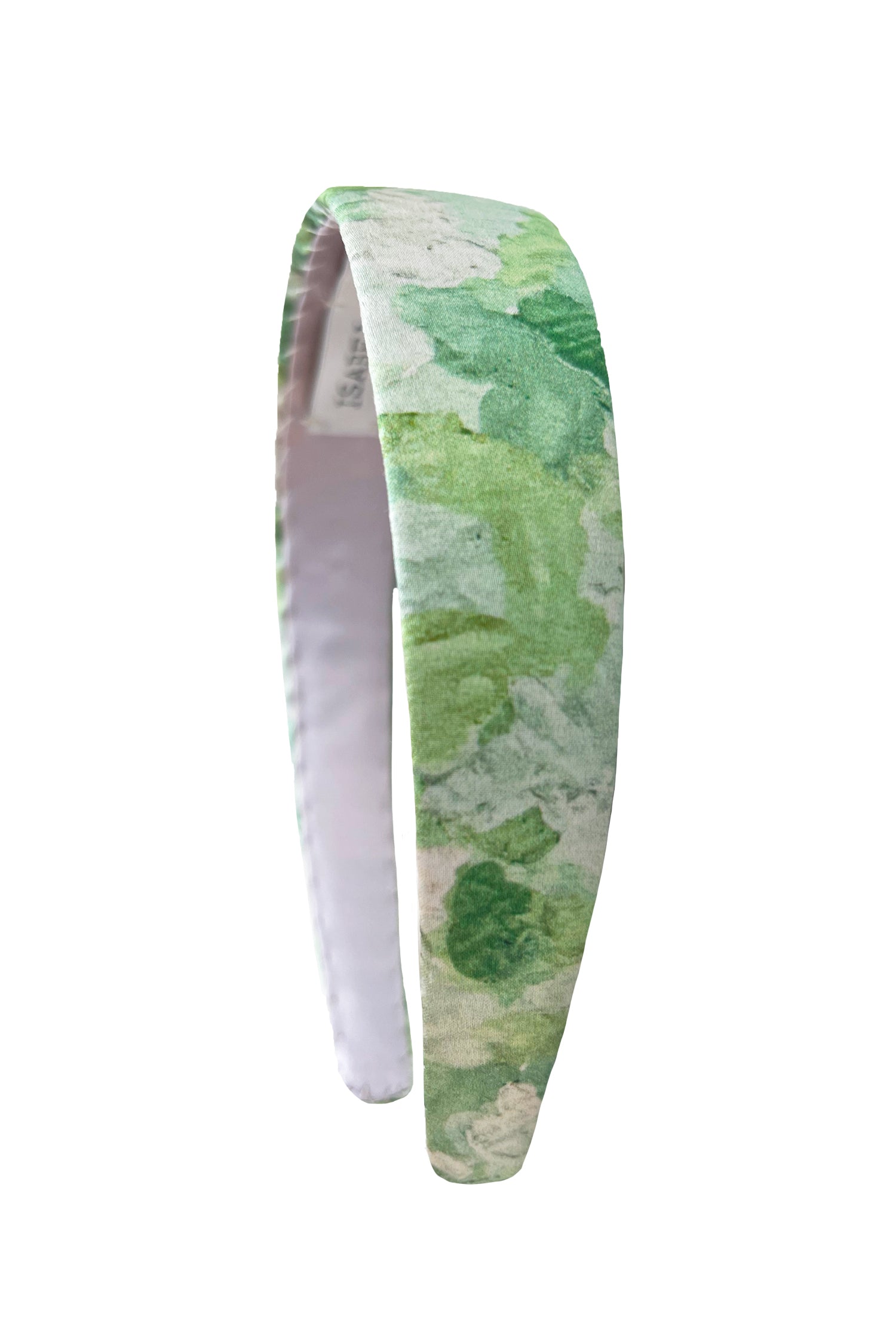 a pale green printed silk small headband cut out image