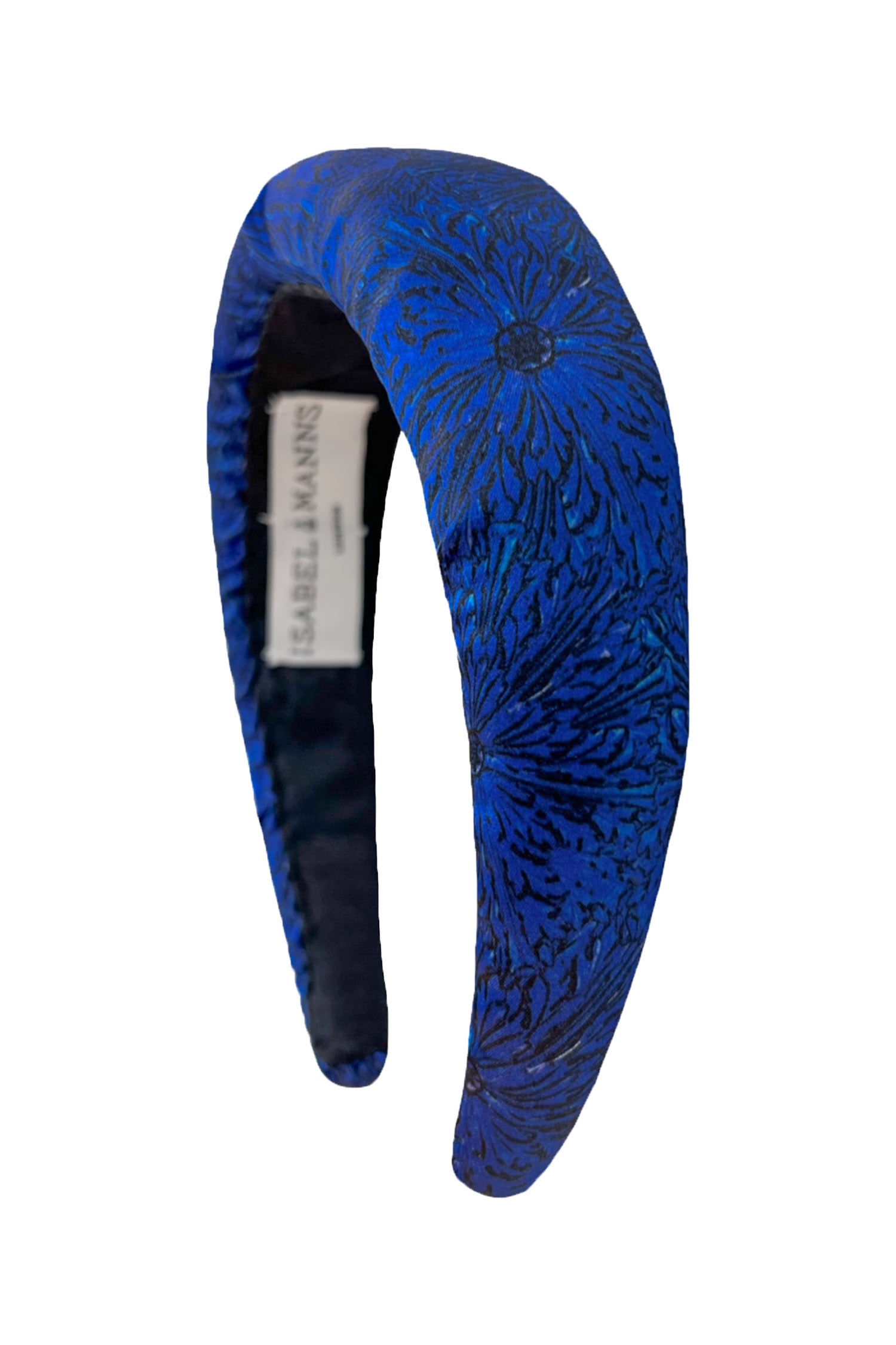 Midnight blue padded silk satin headband that is elegant and timeless