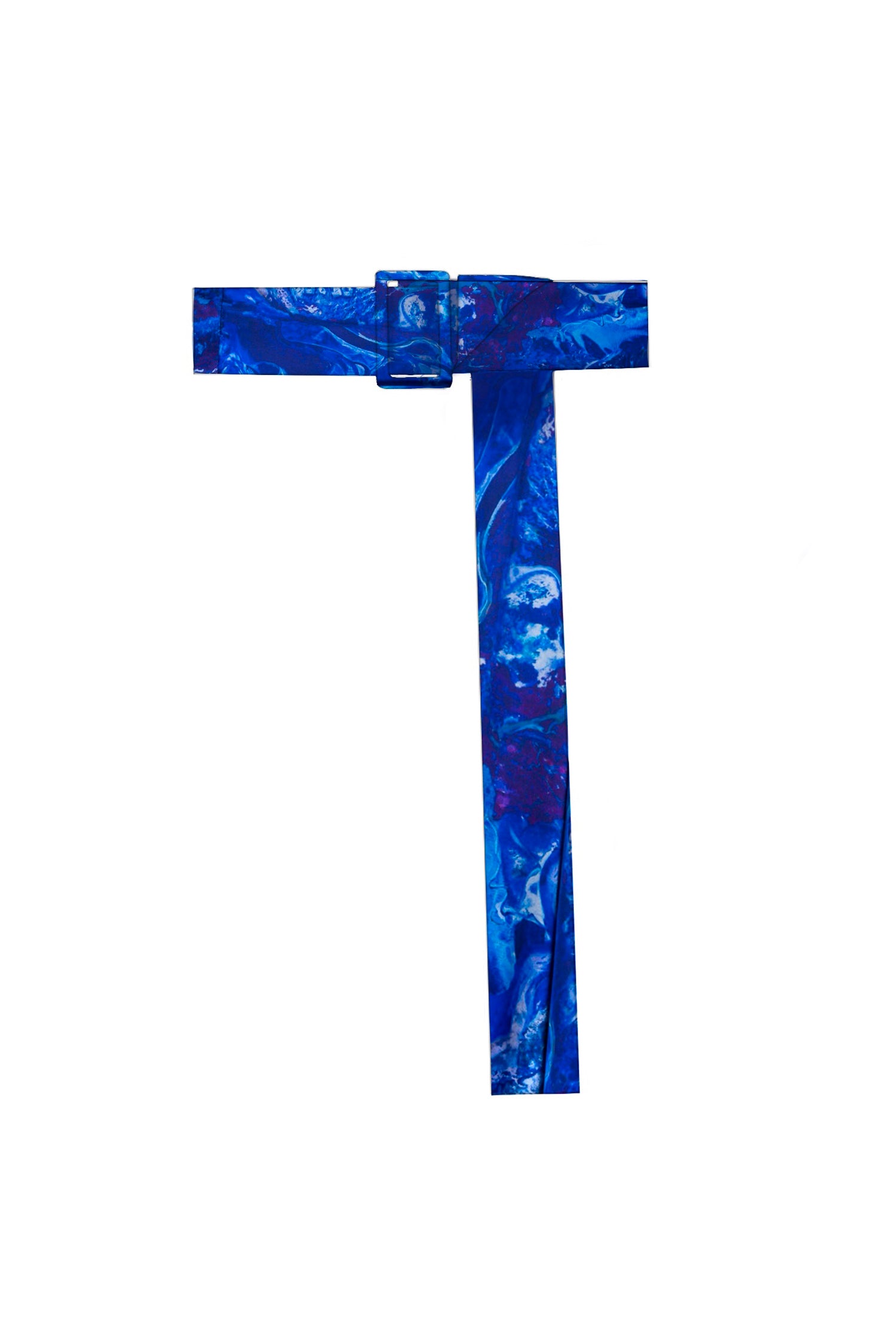 An adjustable and detachable fabric covered belt in our Ocean Water silk satin print.