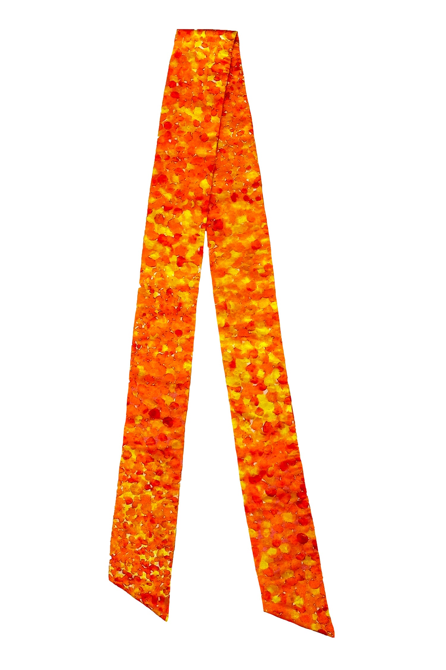 Narrow silk cotton scarf in orange dotted print.