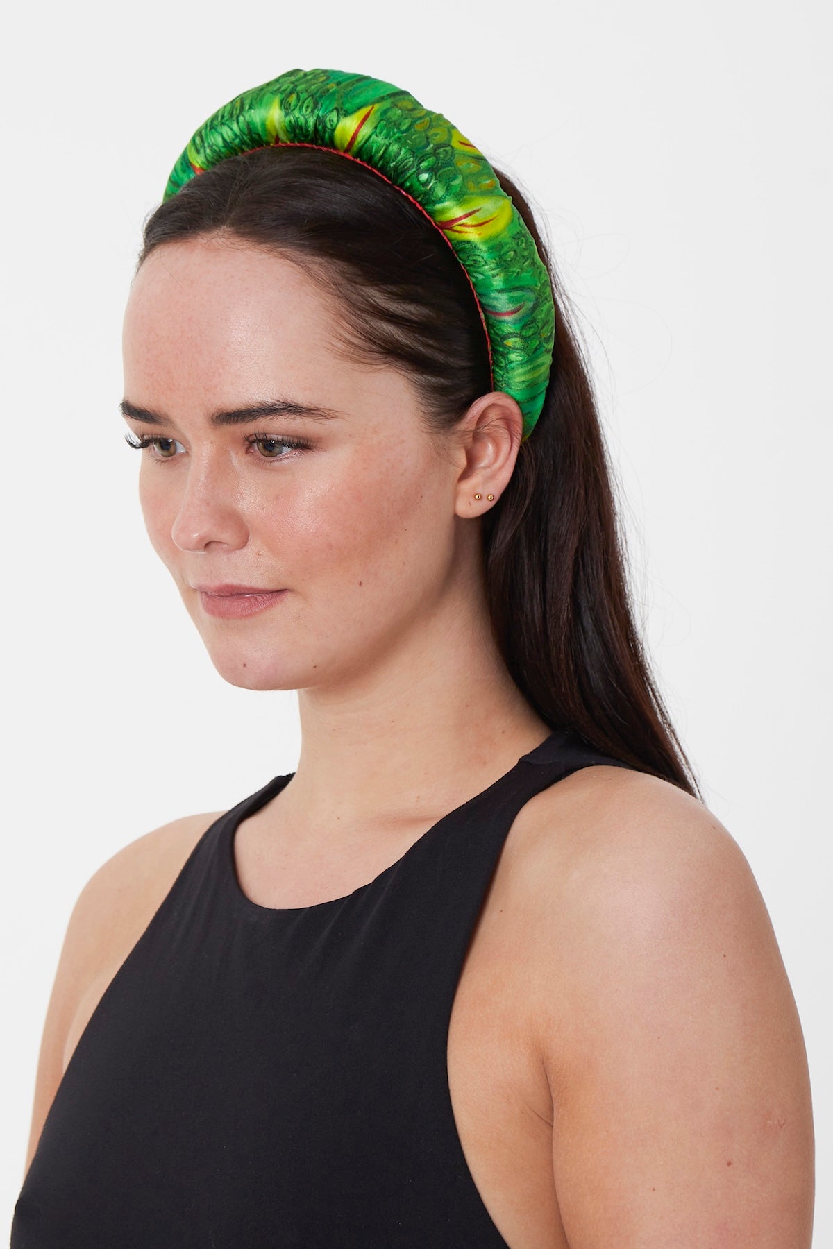 a bold green and yellow silk printed padded headband that will elevate your look