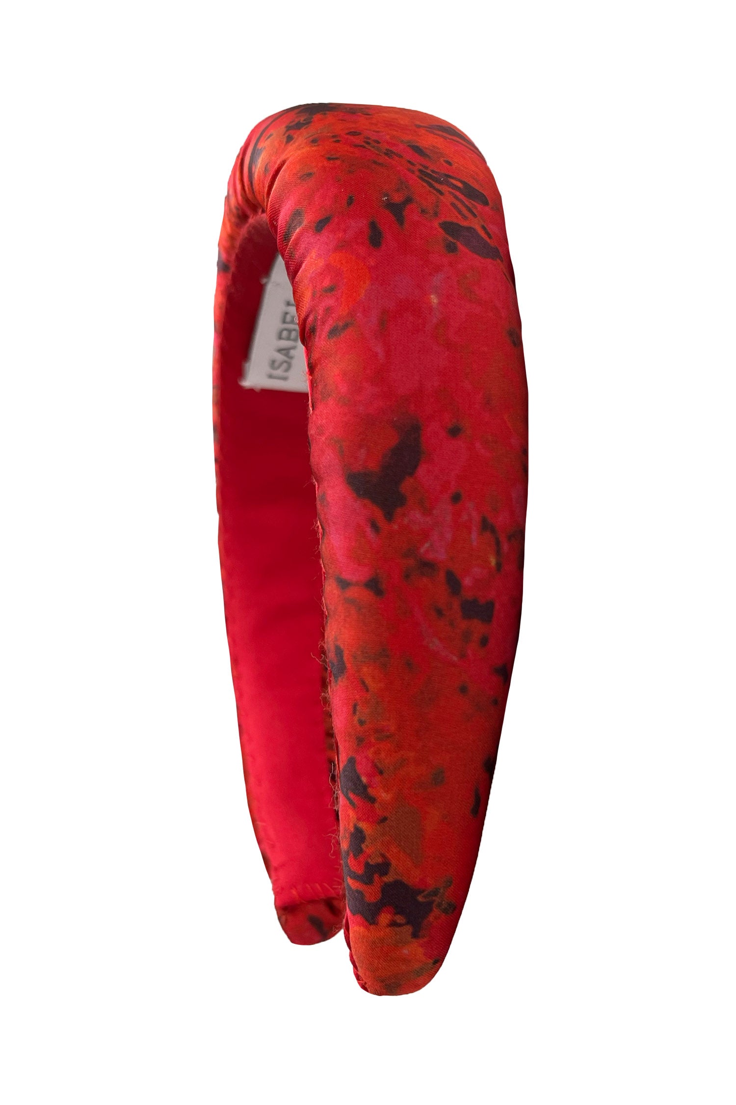 a vivid red and pink subtle printed satin padded headband