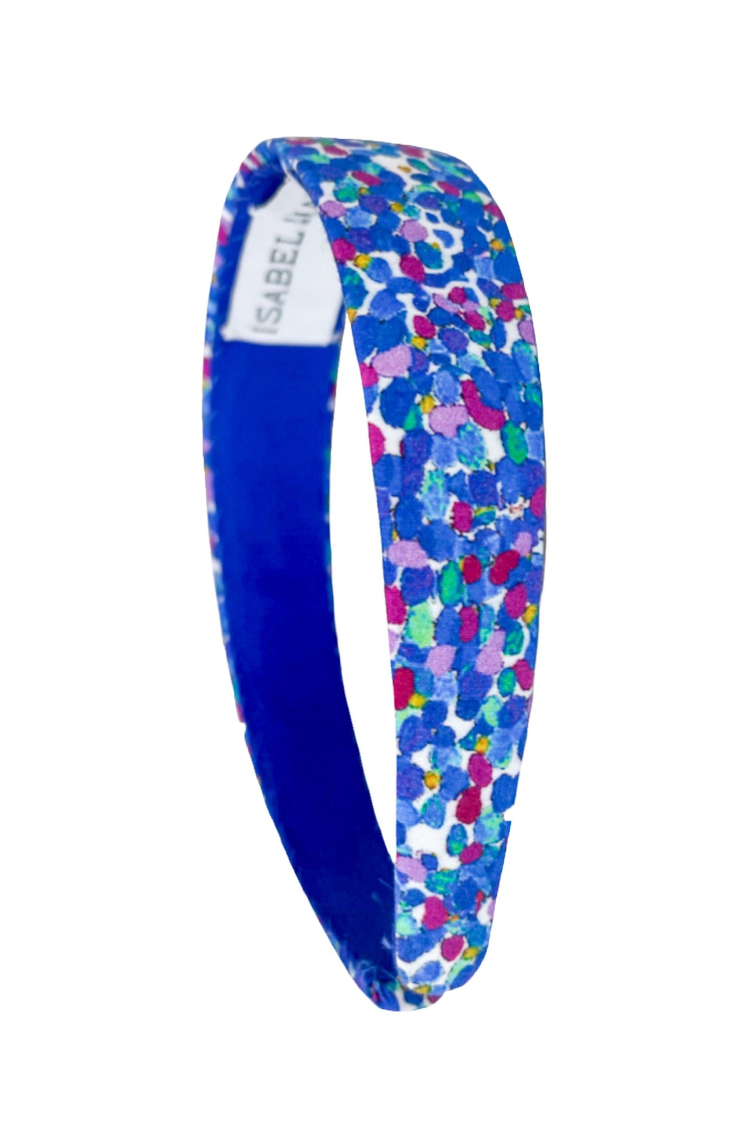 A pretty dotted printed headband comprising of blues and pinks that gives you colour