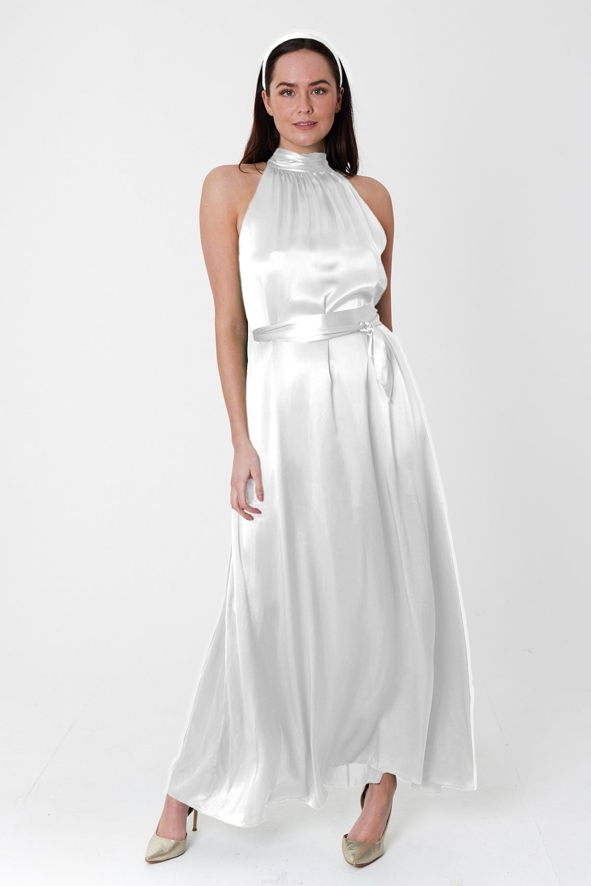 Patricia Silk Satin Dress White front view