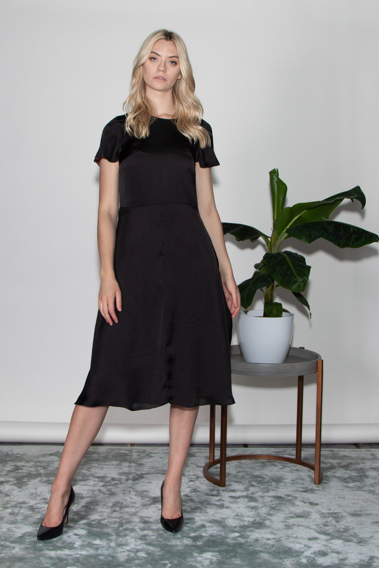 reversible black midi length dress
