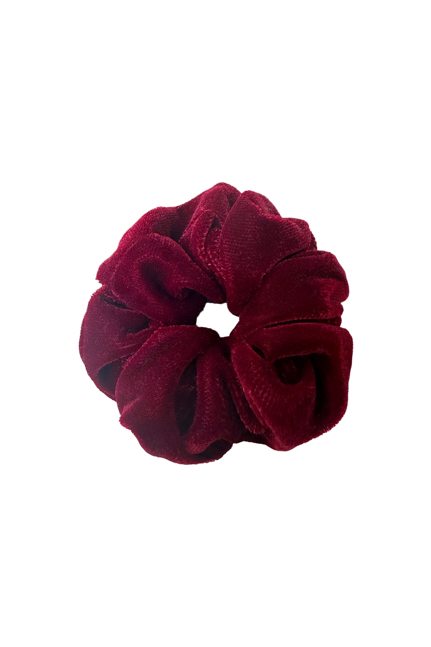 An Isabel Manns burgundy velvet scrunchie.