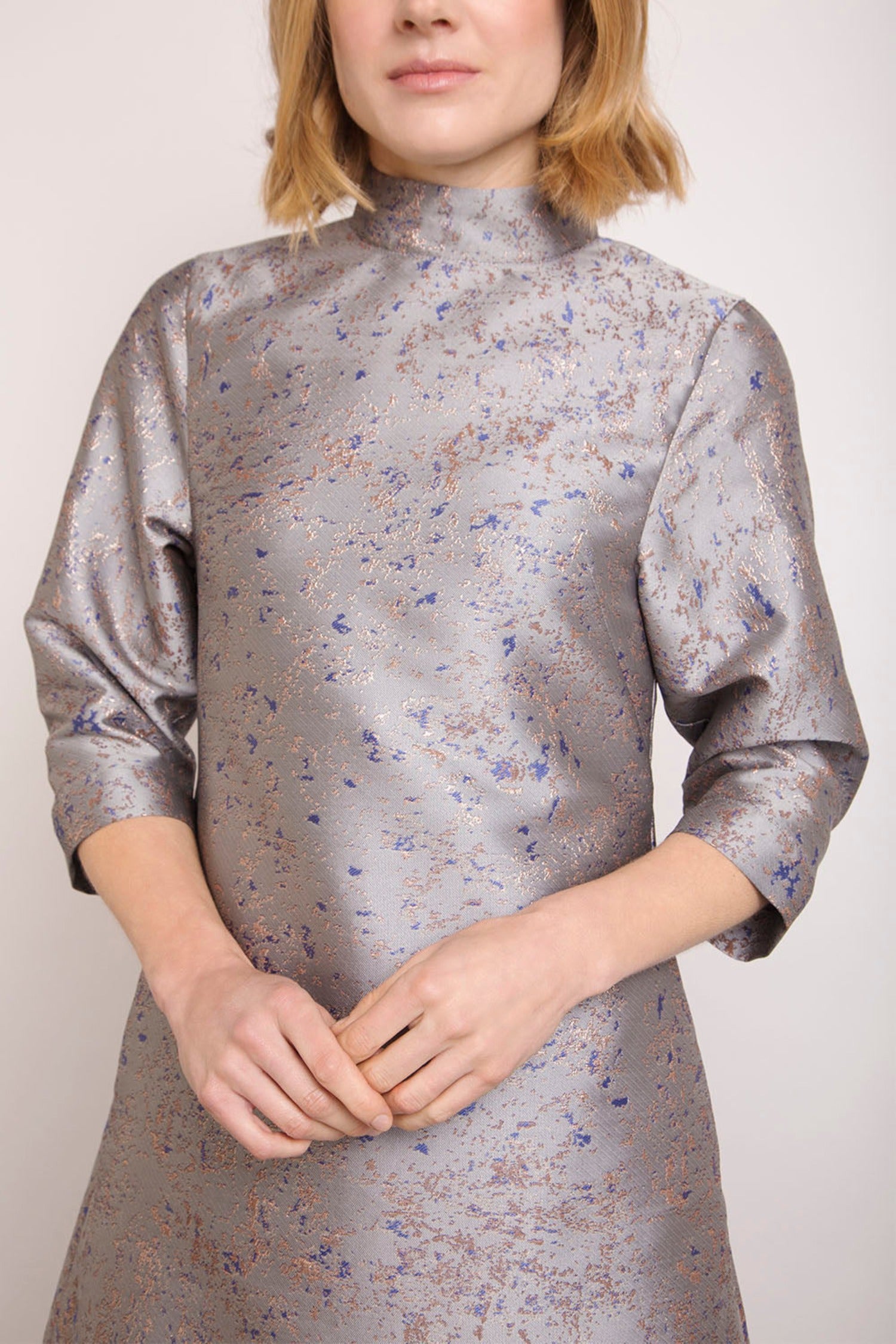 Jasmine Dress Silver Jacquard front view